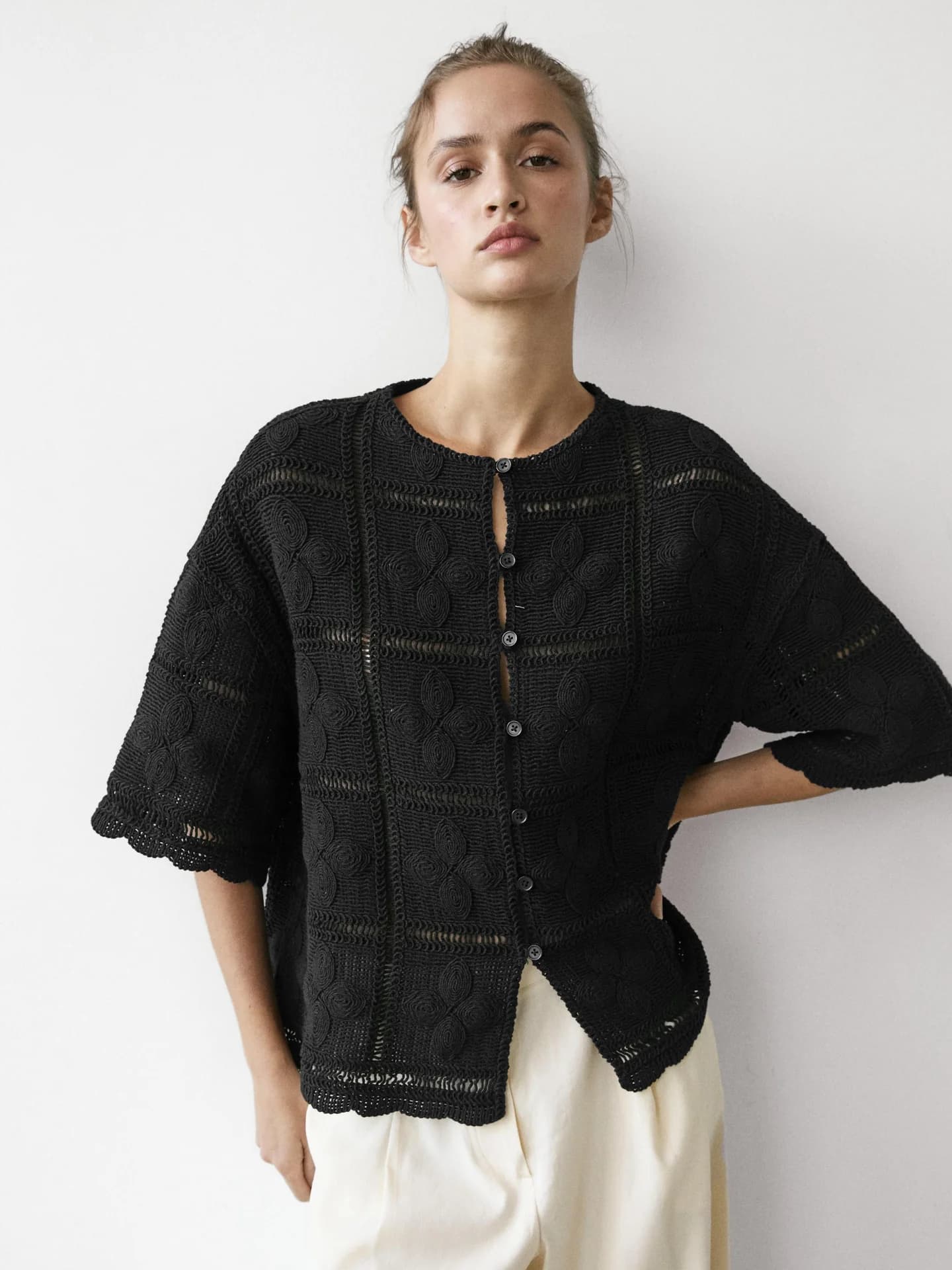 Ажурный вязаный жакет крючком - фото 9