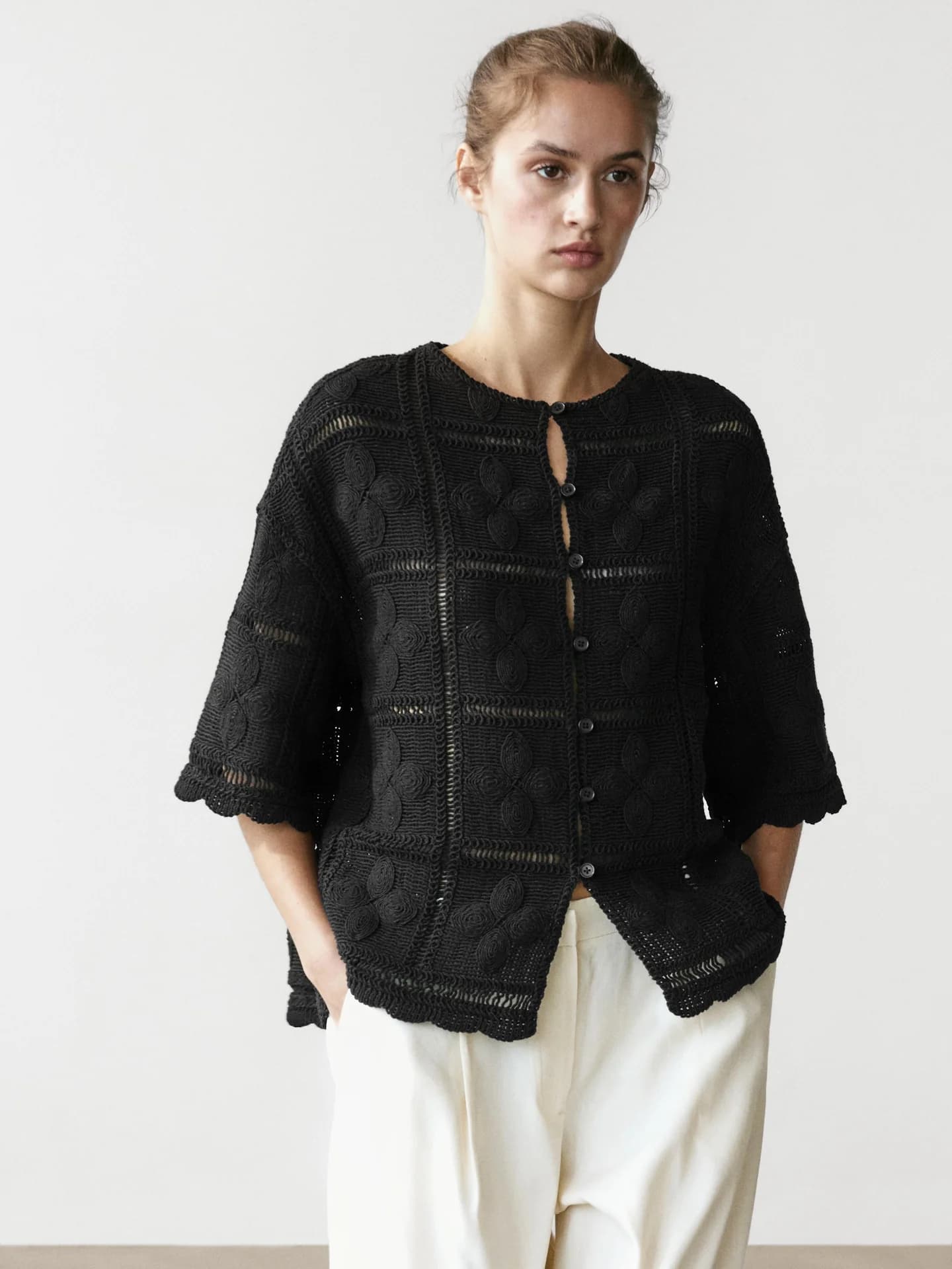 Ажурный вязаный жакет крючком - фото 10
