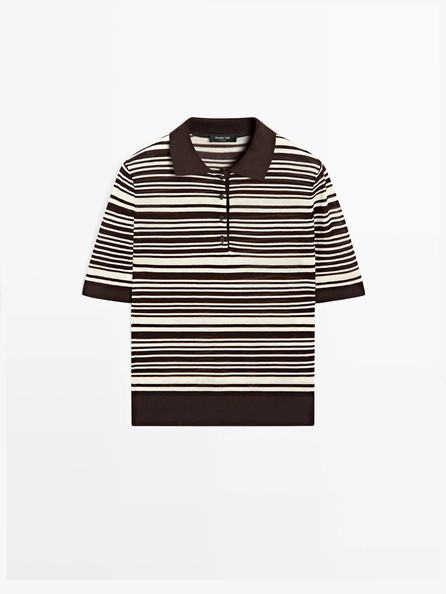 Полосатая трикотажная рубашка-поло из 100% хлопка. - фото 5