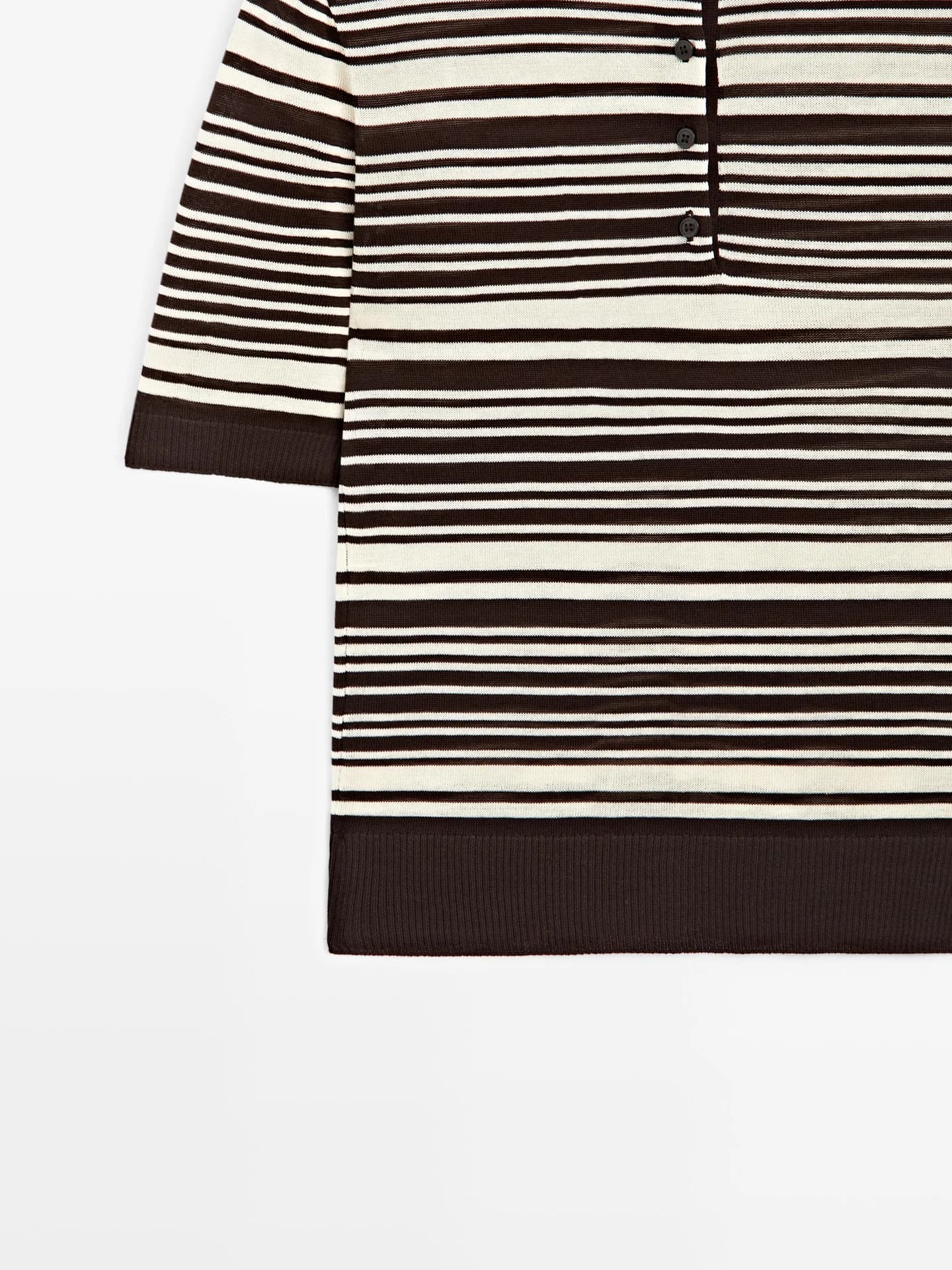 Полосатая трикотажная рубашка-поло из 100% хлопка. - фото 6