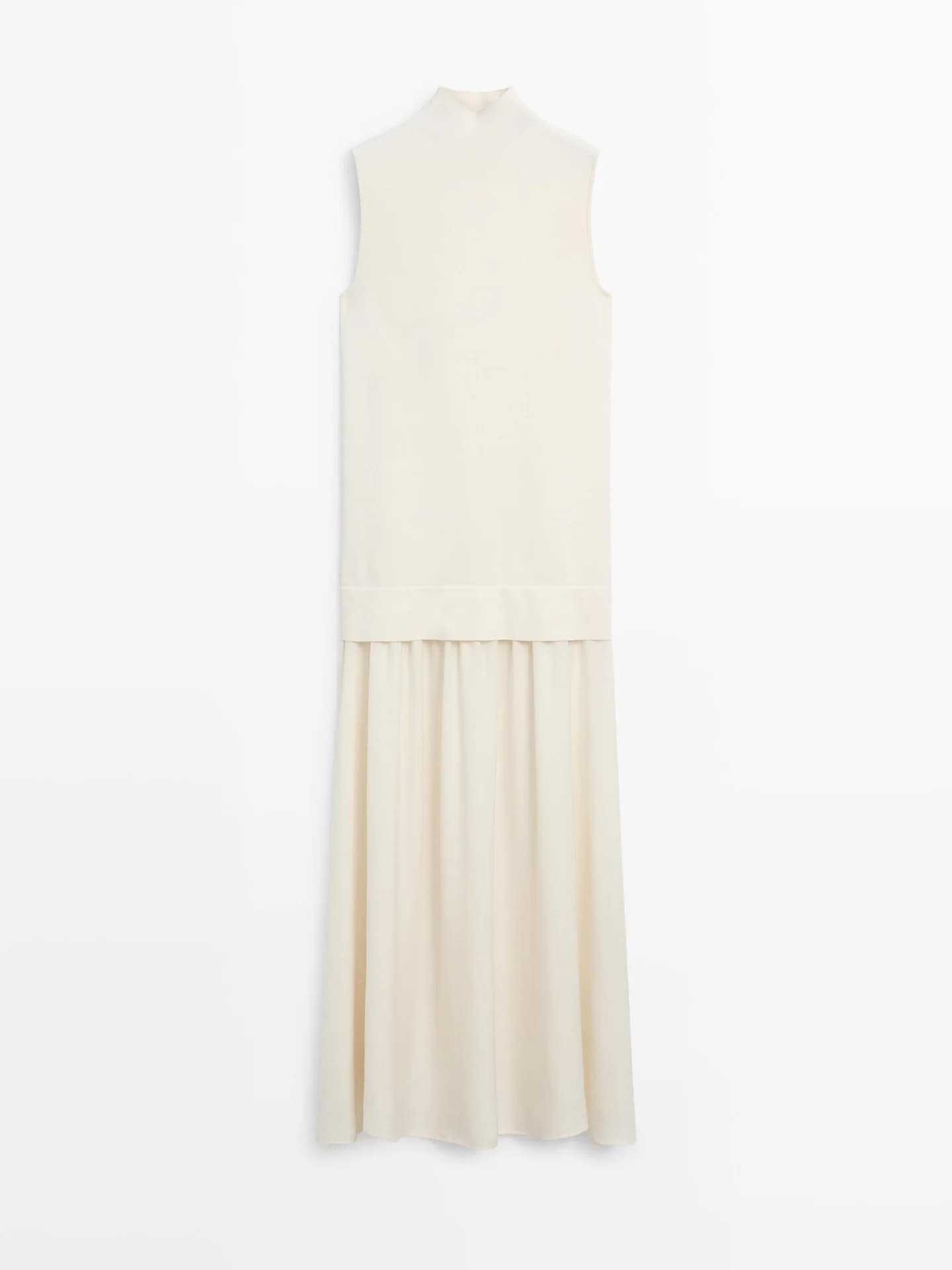 Трикотажное платье миди из комбинированных материалов. - фото 4