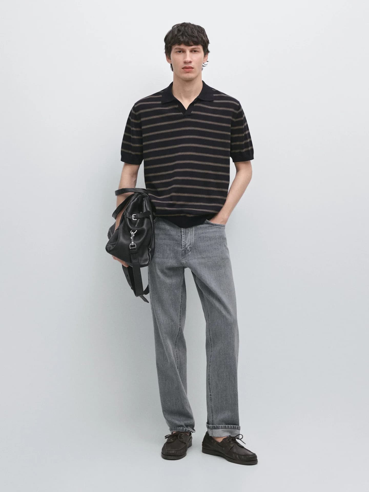 Полосатый вязаный свитер-поло контрастных цветов - фото 10