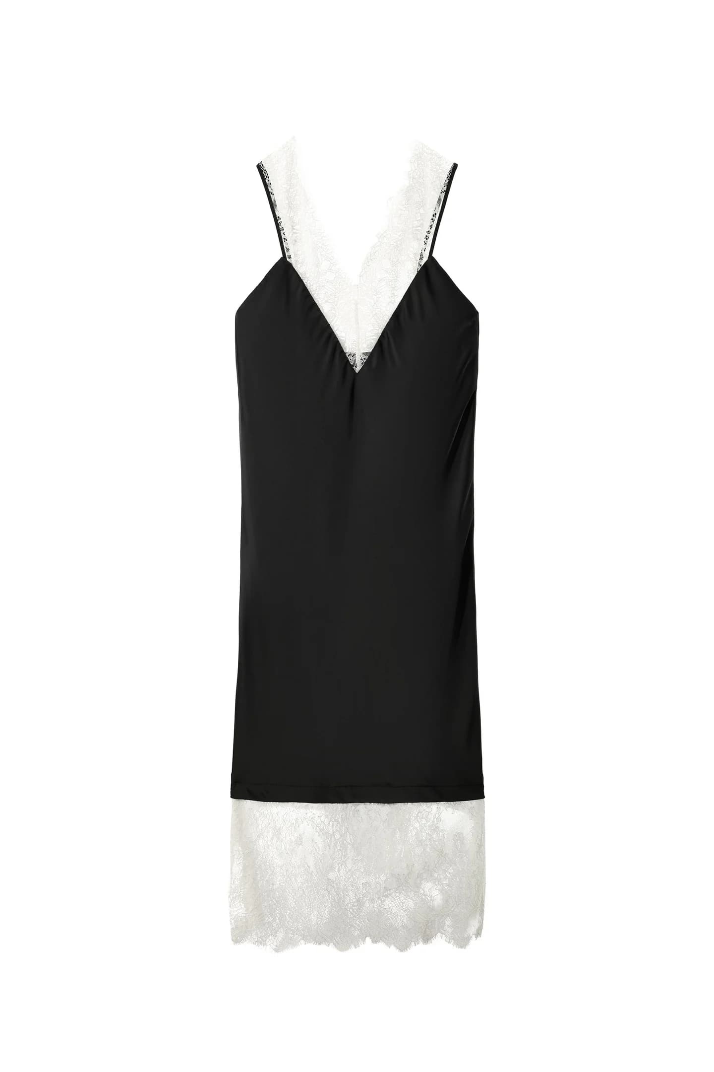 АТЛАСНОЕ ПЛАТЬЕ С КРУЖЕВОМ КОНТРАСТНОГО ЦВЕТА - фото 3