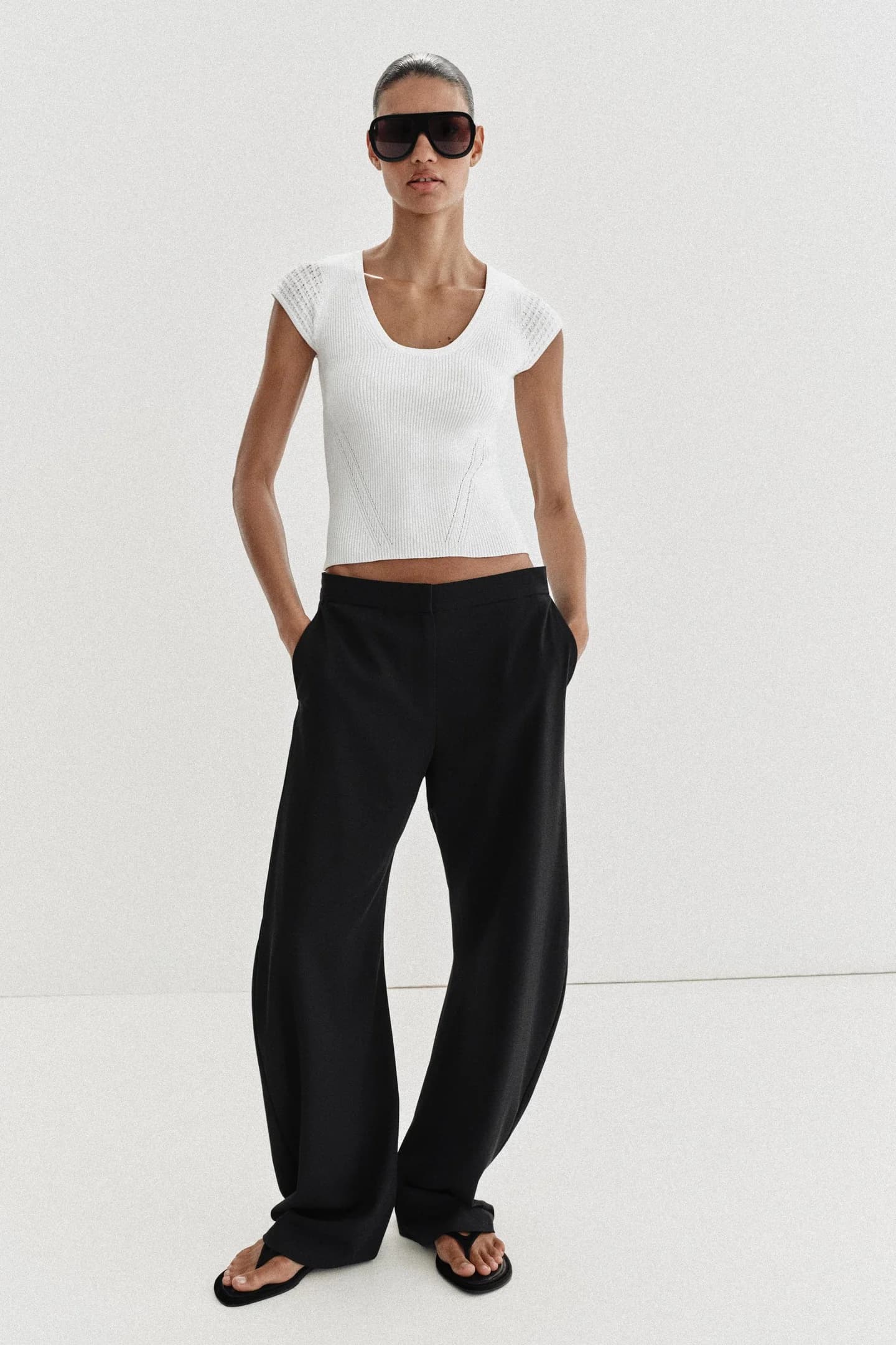 ТРИКОТАЖНЫЙ ТОП С СОЕДИНЕННЫМИ РУКАВАМИ - фото 2