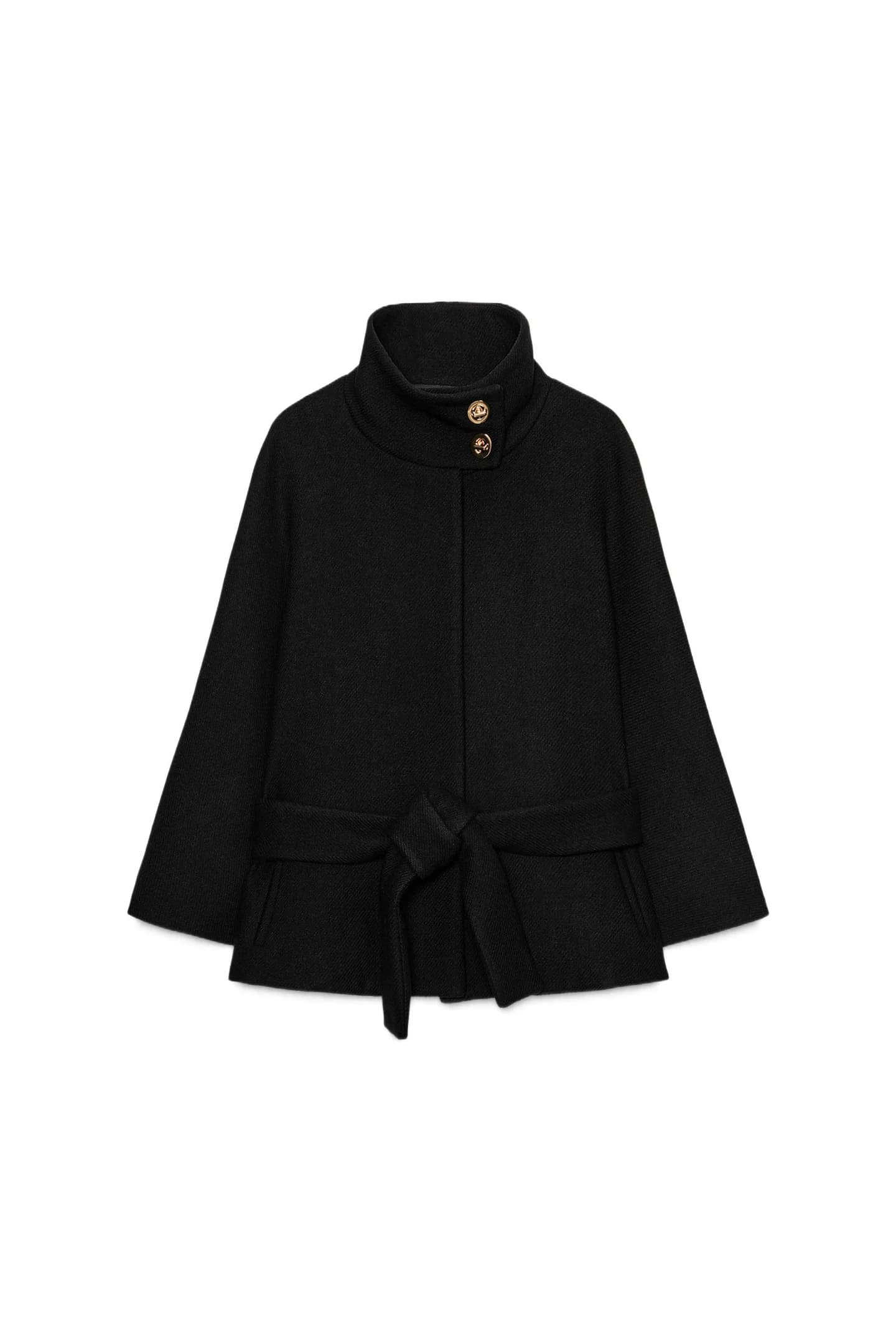 КОРОТКОЕ ПАЛЬТО ИЗ ШЕРСТЯНОЙ ТКАНИ С ПОЯСОМ - фото 3