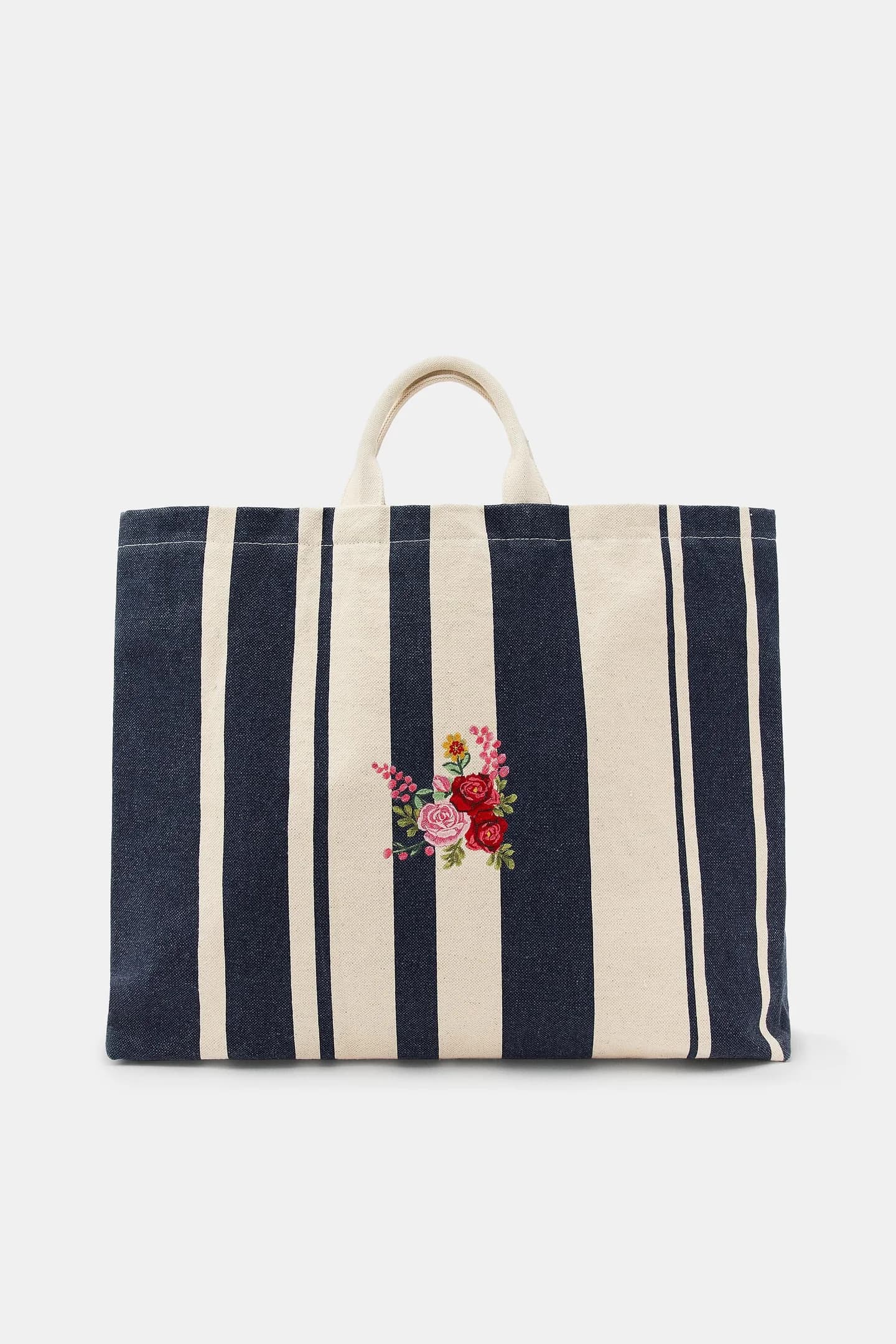 БОЛЬШАЯ ПОЛОСКАЯ СУМКА С ЦВЕТОЧНОЙ ВЫШИВКОЙ - фото 2