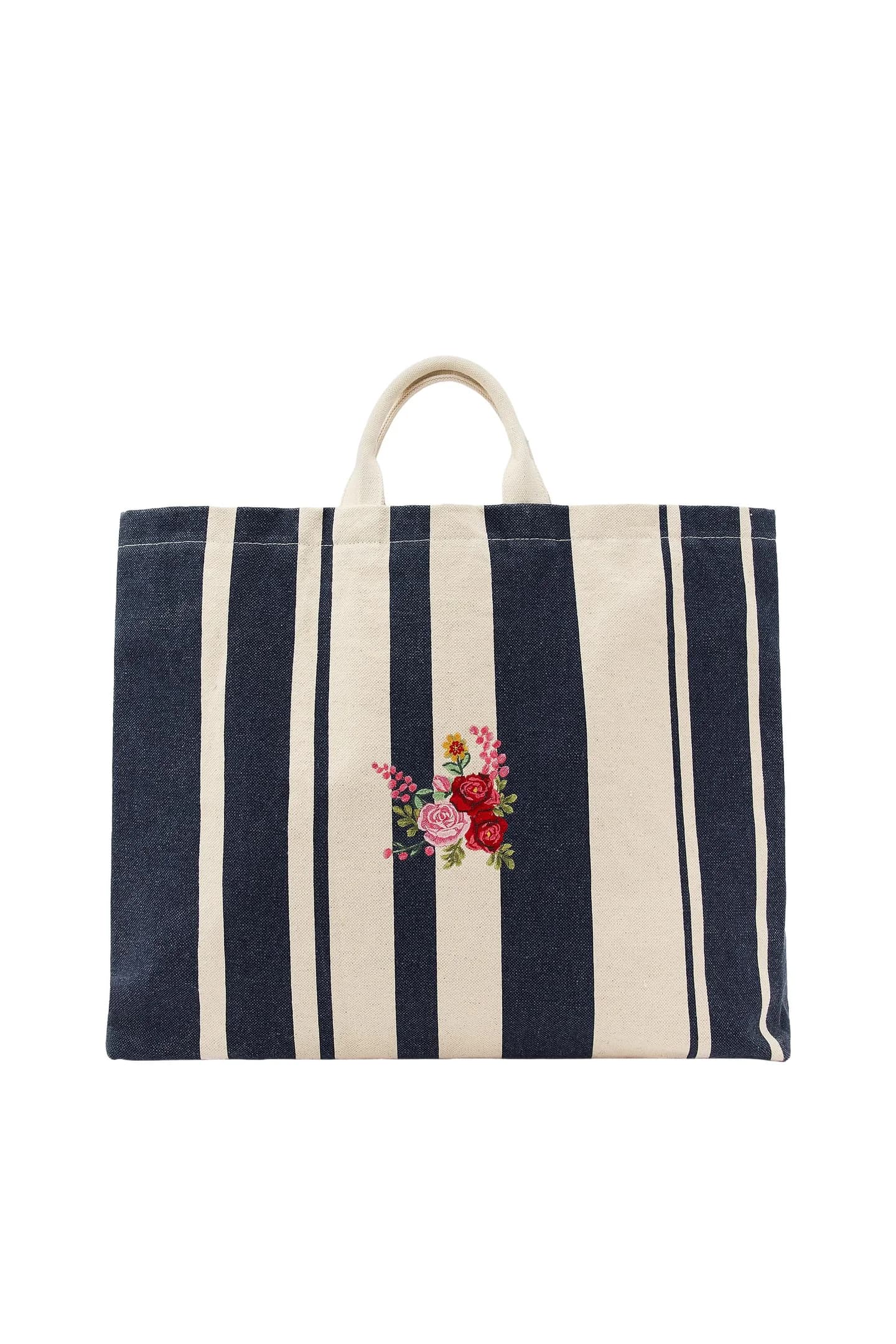 БОЛЬШАЯ ПОЛОСКАЯ СУМКА С ЦВЕТОЧНОЙ ВЫШИВКОЙ - фото 3