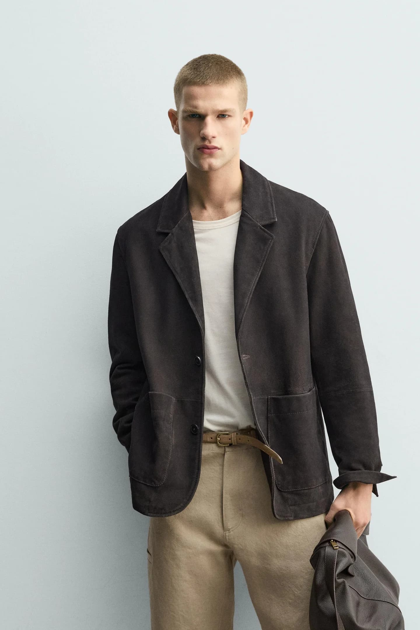 ПИДЖАК ИЗ ЗАМШИ С ЭФФЕКТОМ СТИРКИ