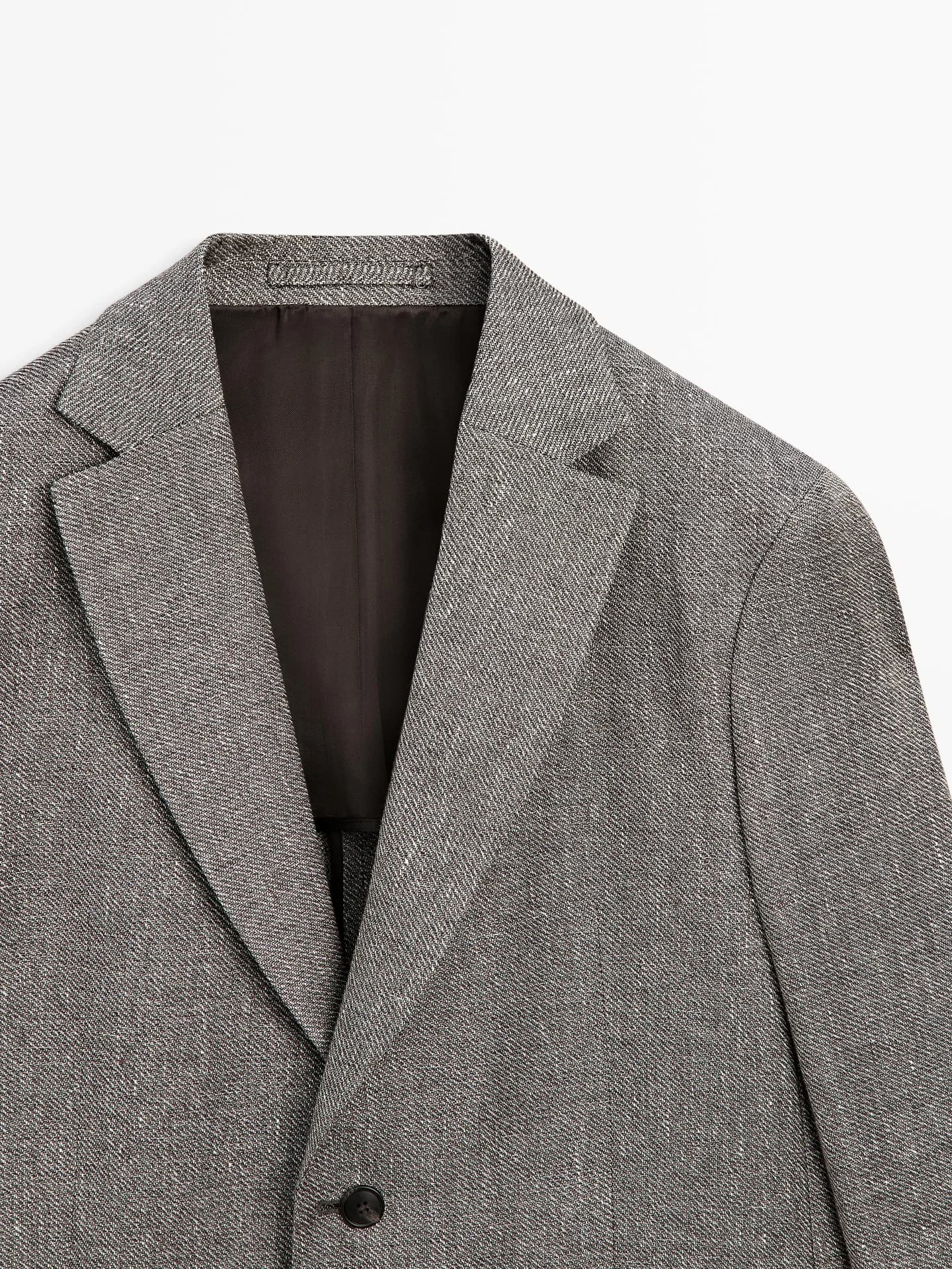 Жакет из смесового льна с узором «елочка», приталенный - фото 3