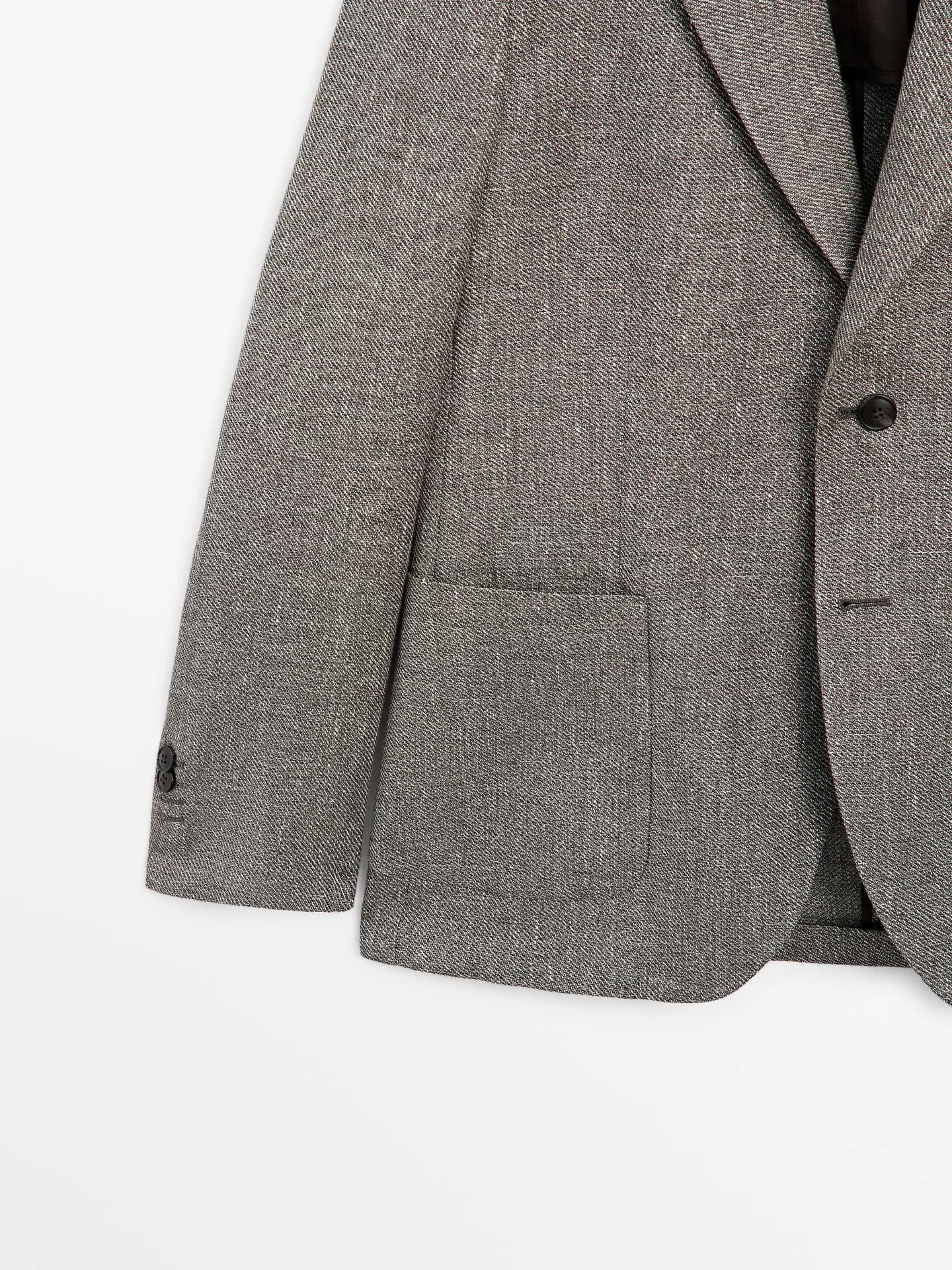 Жакет из смесового льна с узором «елочка», приталенный - фото 6