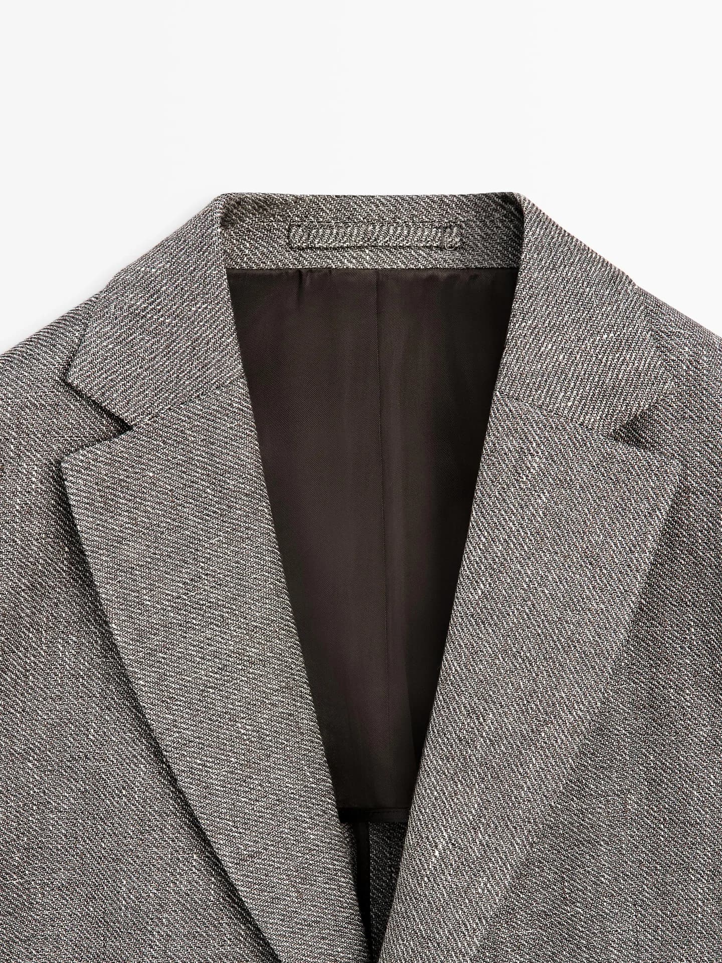 Жакет из смесового льна с узором «елочка», приталенный - фото 8