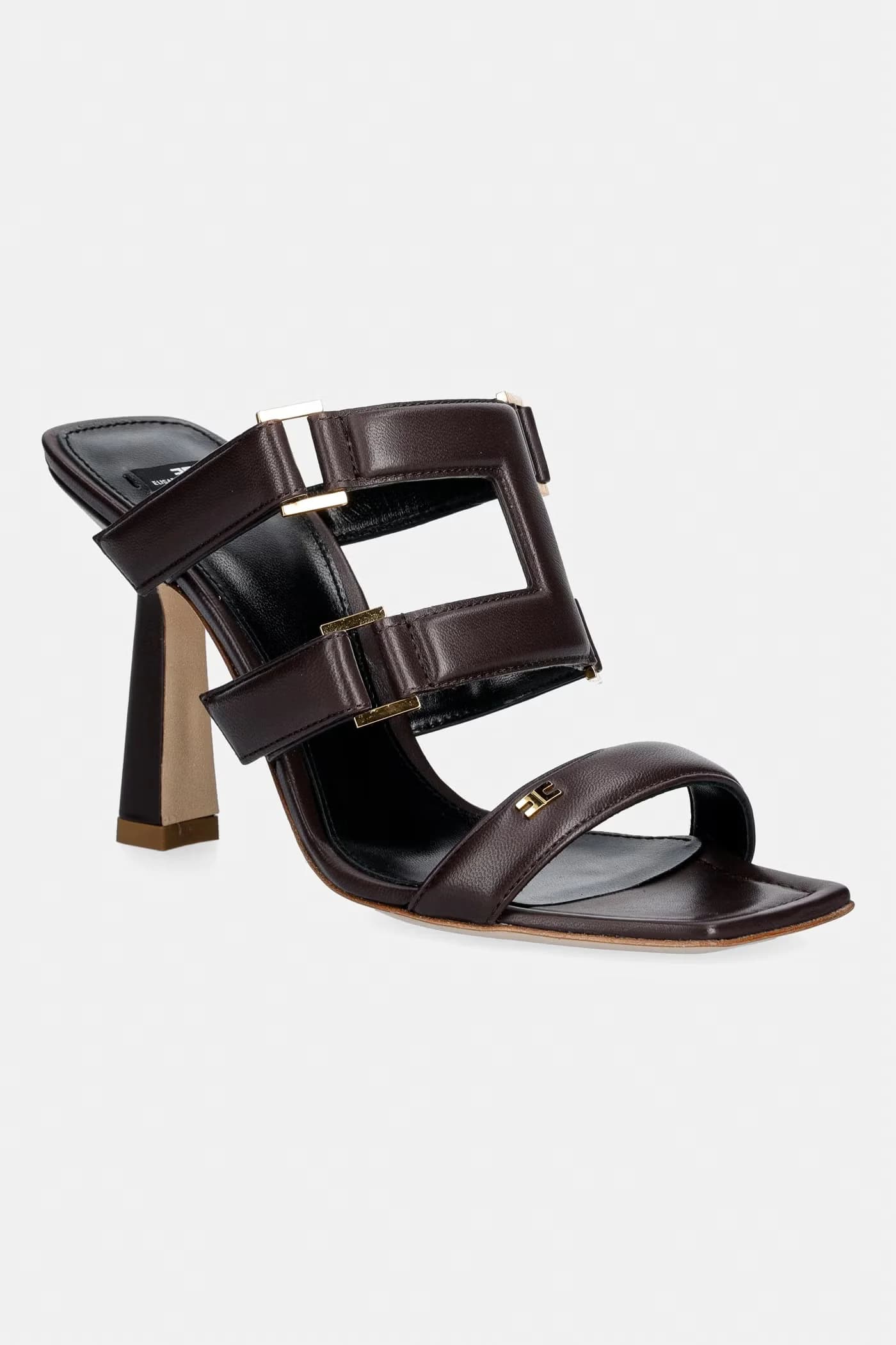 Женские кожаные шлепанцы на высоком каблуке