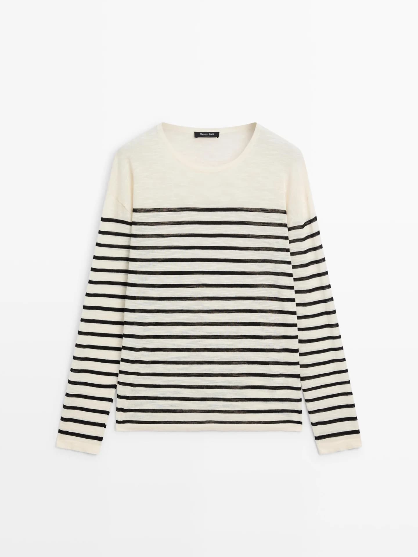 Полосатая футболка с длинными рукавами из смесового хлопка - фото 4