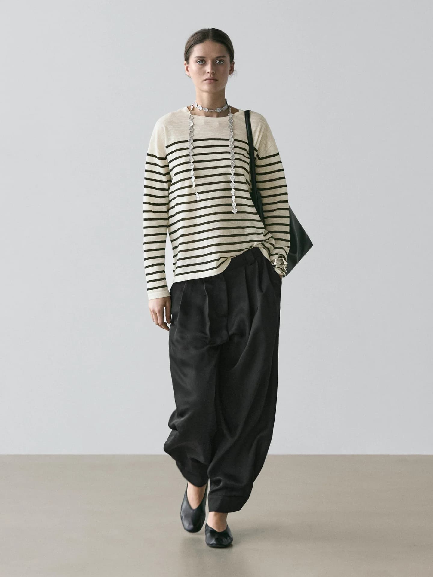 Полосатая футболка с длинными рукавами из смесового хлопка - фото 9