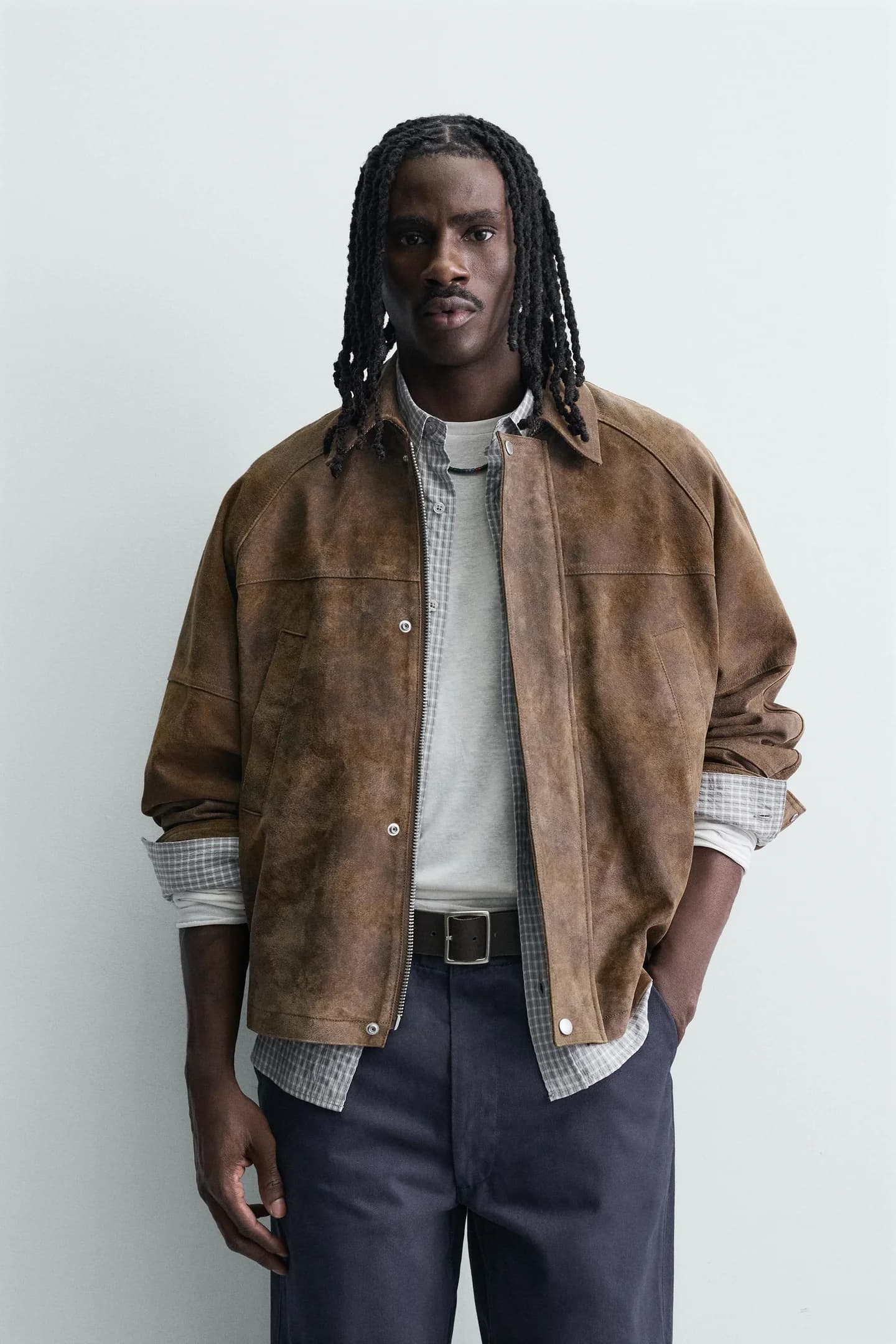 КУРТКА ИЗ ЗАМШЕВОЙ КОЖИ С ЭФФЕКТОМ СТИРКИ