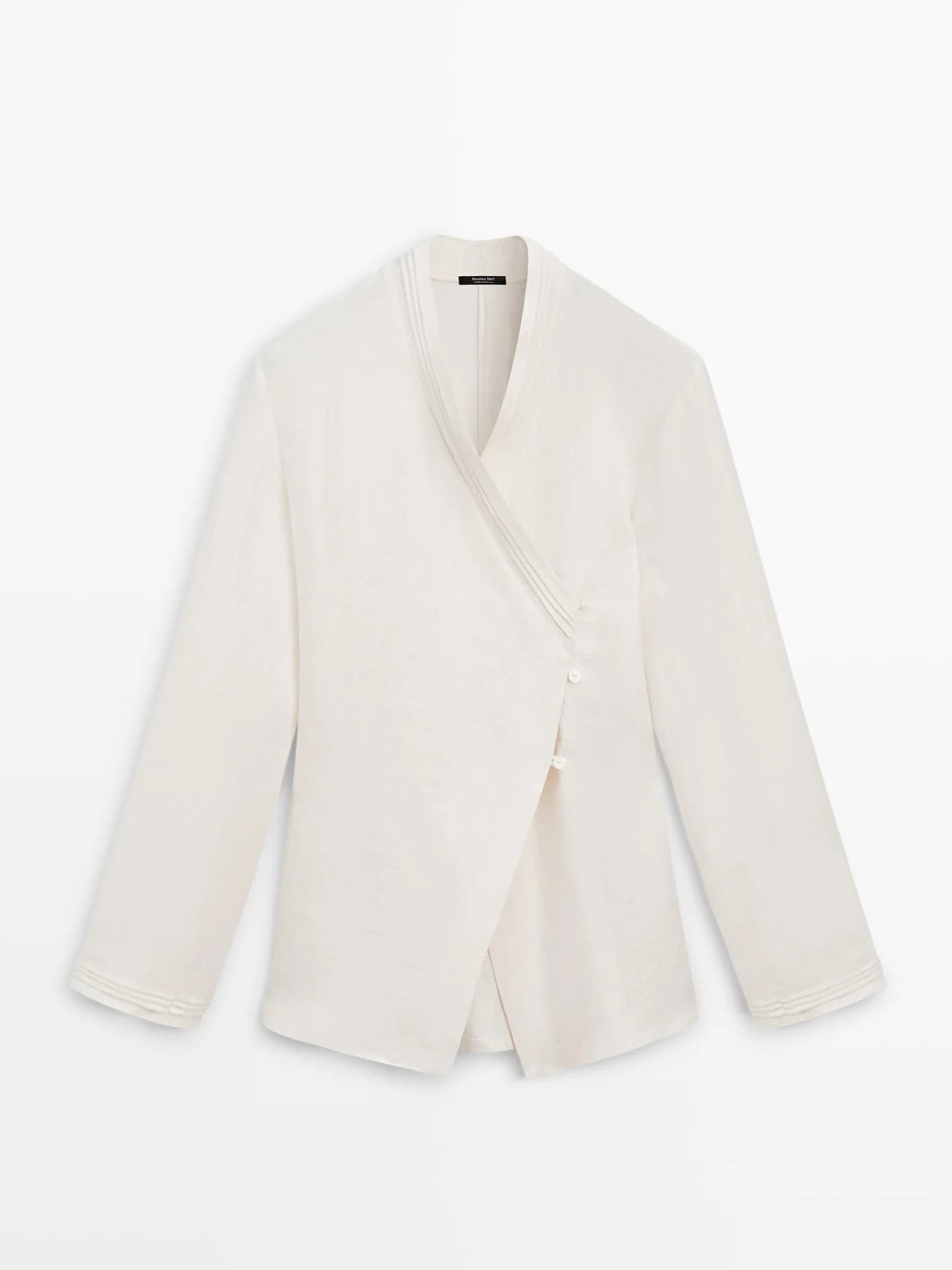 Льняное кимоно с деталями на лацканах - фото 2