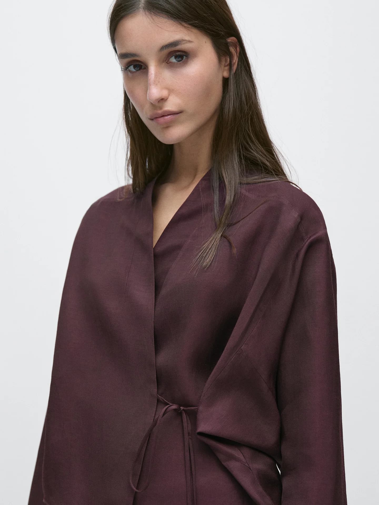 Льняная рубашка с завязками - фото 10