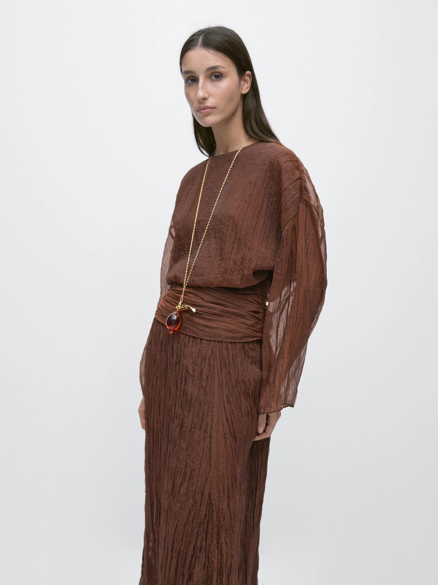 Блуза с корсетным поясом и рюшами - фото 2