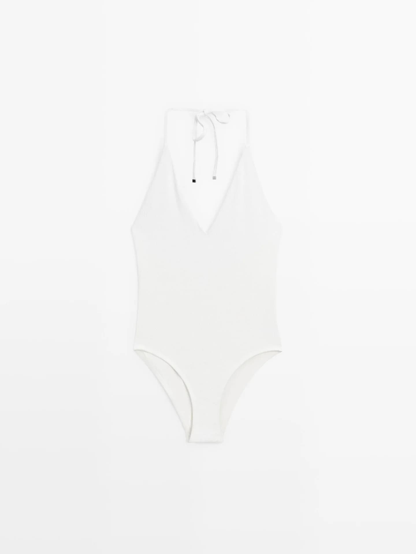 Текстурированный купальник с V-образным вырезом - фото 3