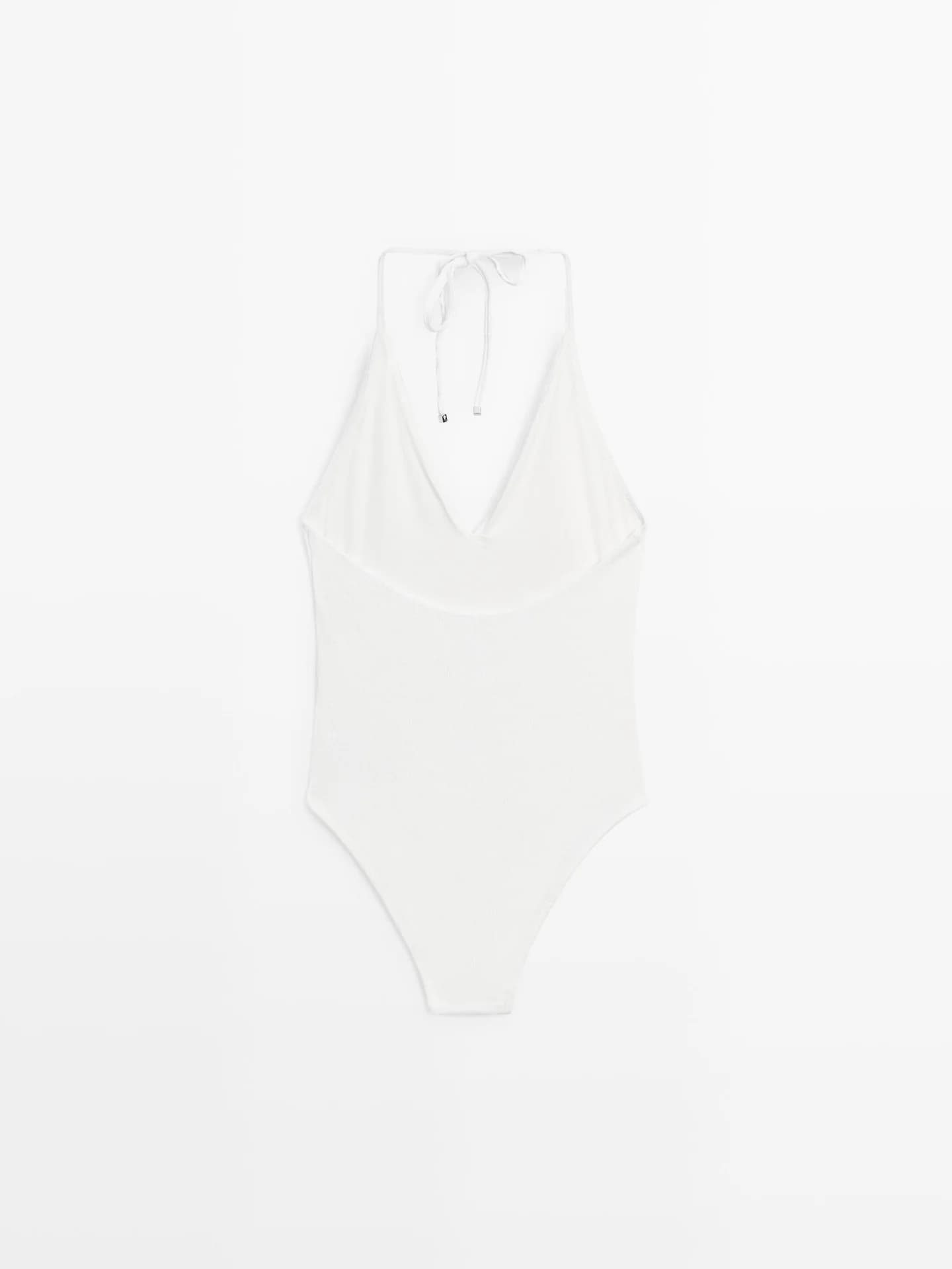 Текстурированный купальник с V-образным вырезом - фото 5