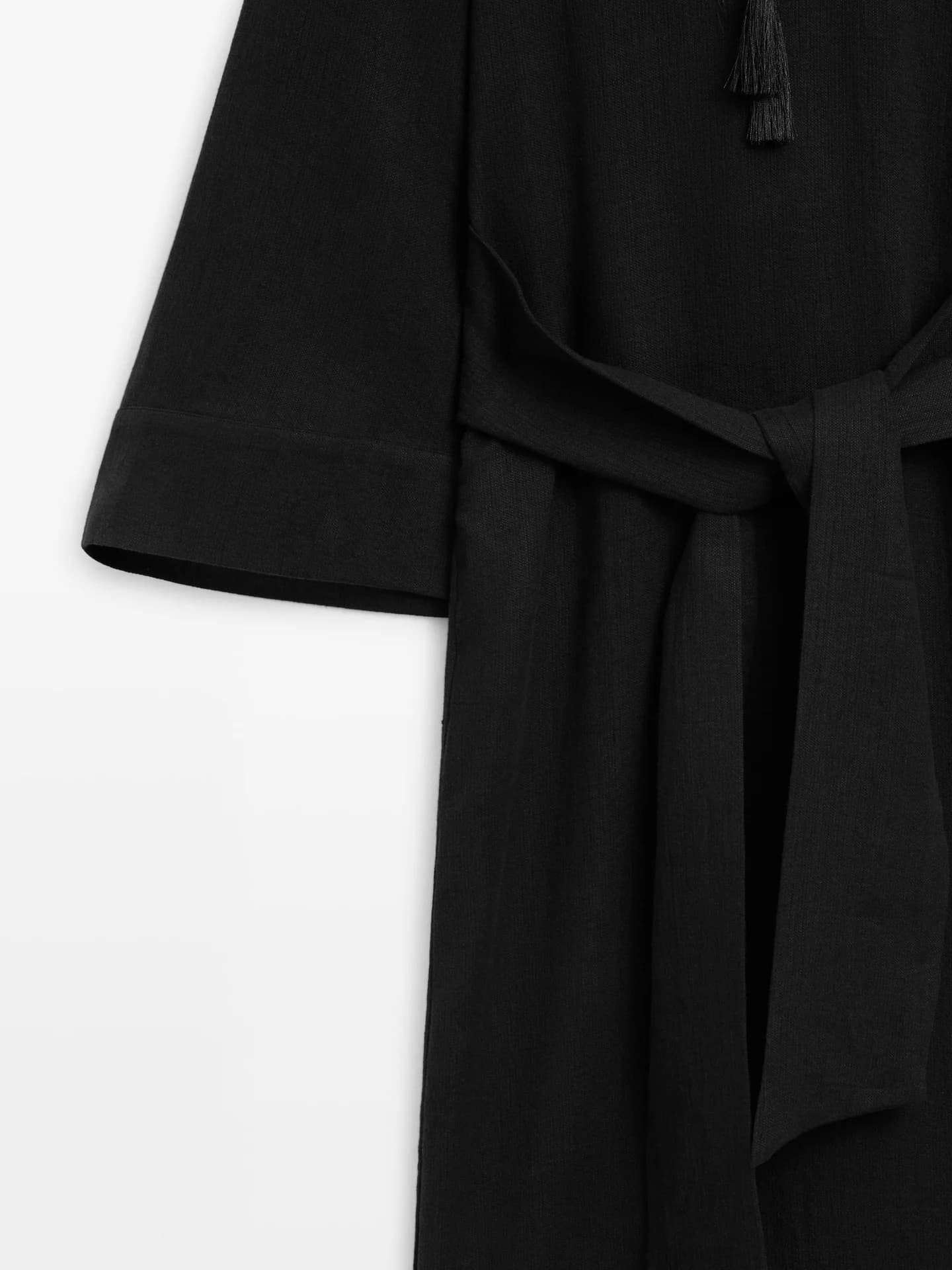 Платье миди длины из 100% льна с декоративными завязками. - фото 5