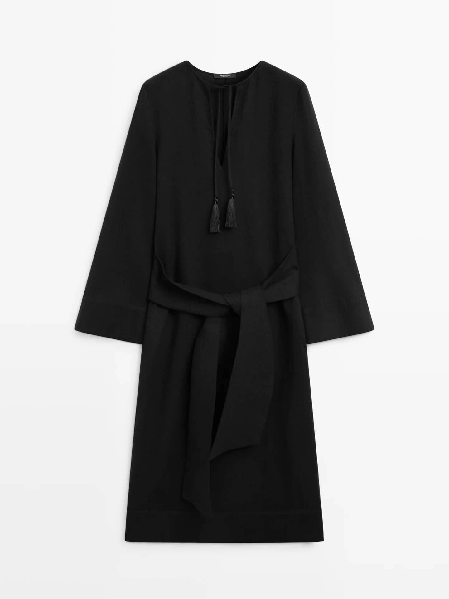 Платье миди длины из 100% льна с декоративными завязками. - фото 6