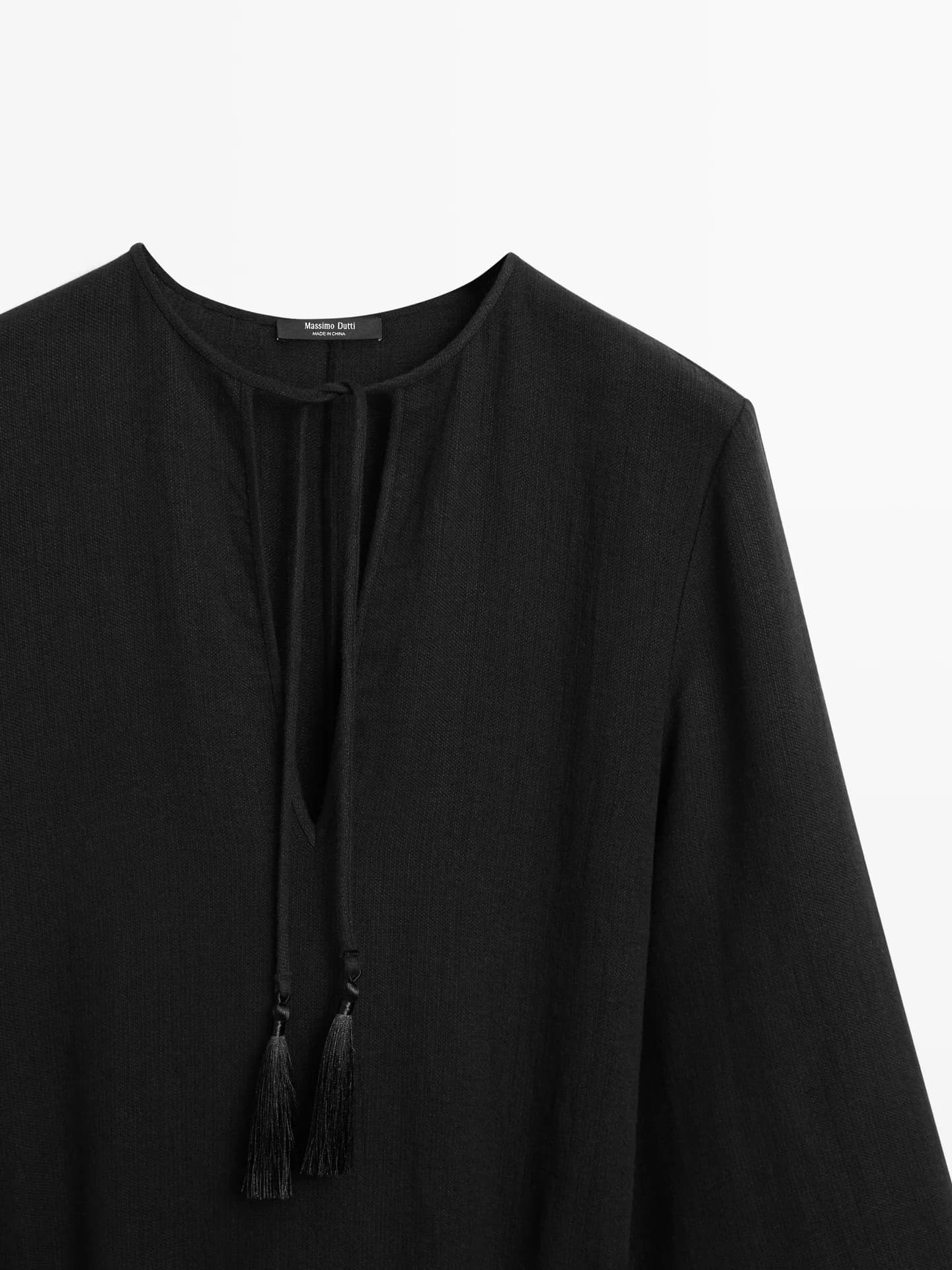 Платье миди длины из 100% льна с декоративными завязками. - фото 7