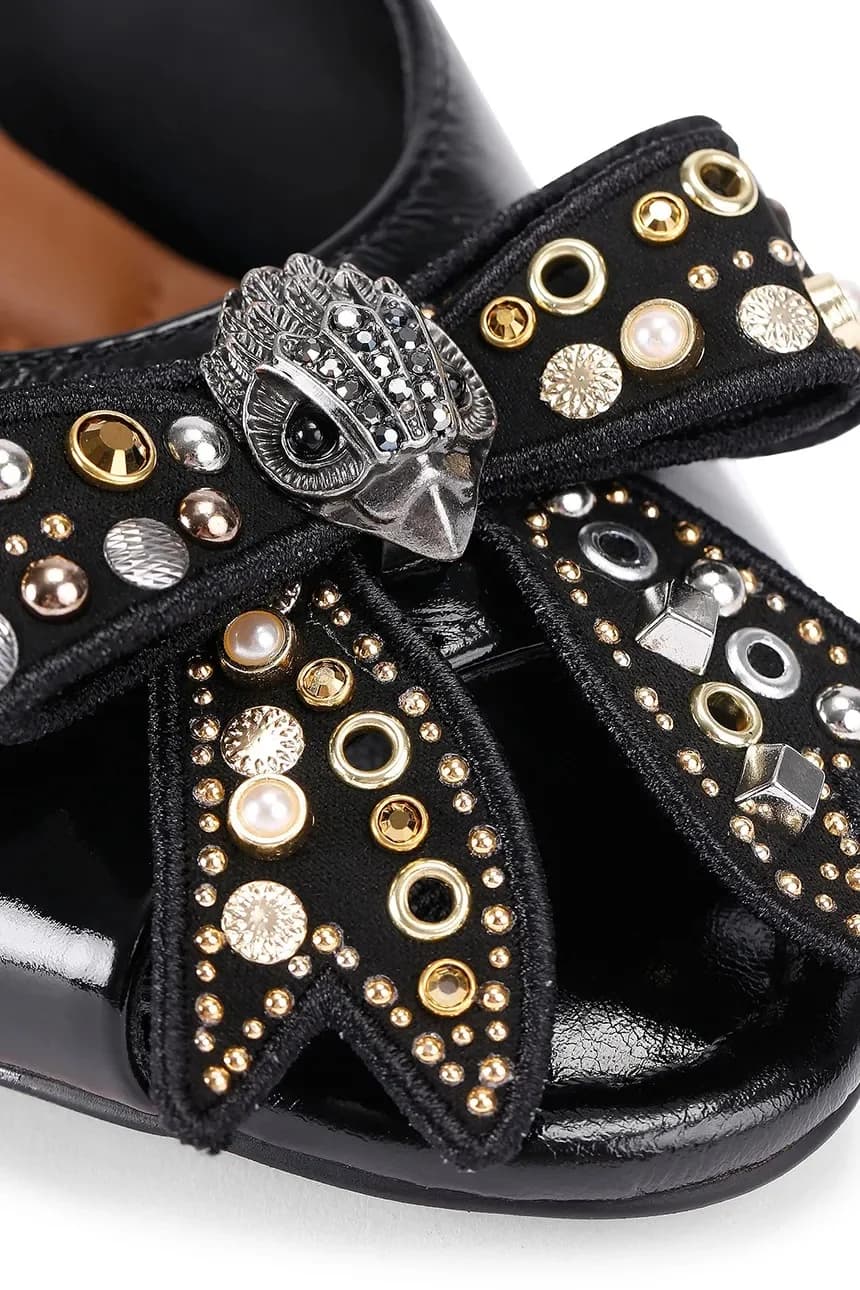 Кожаные тапочки Belgravia с заклепками и бантом - фото 4