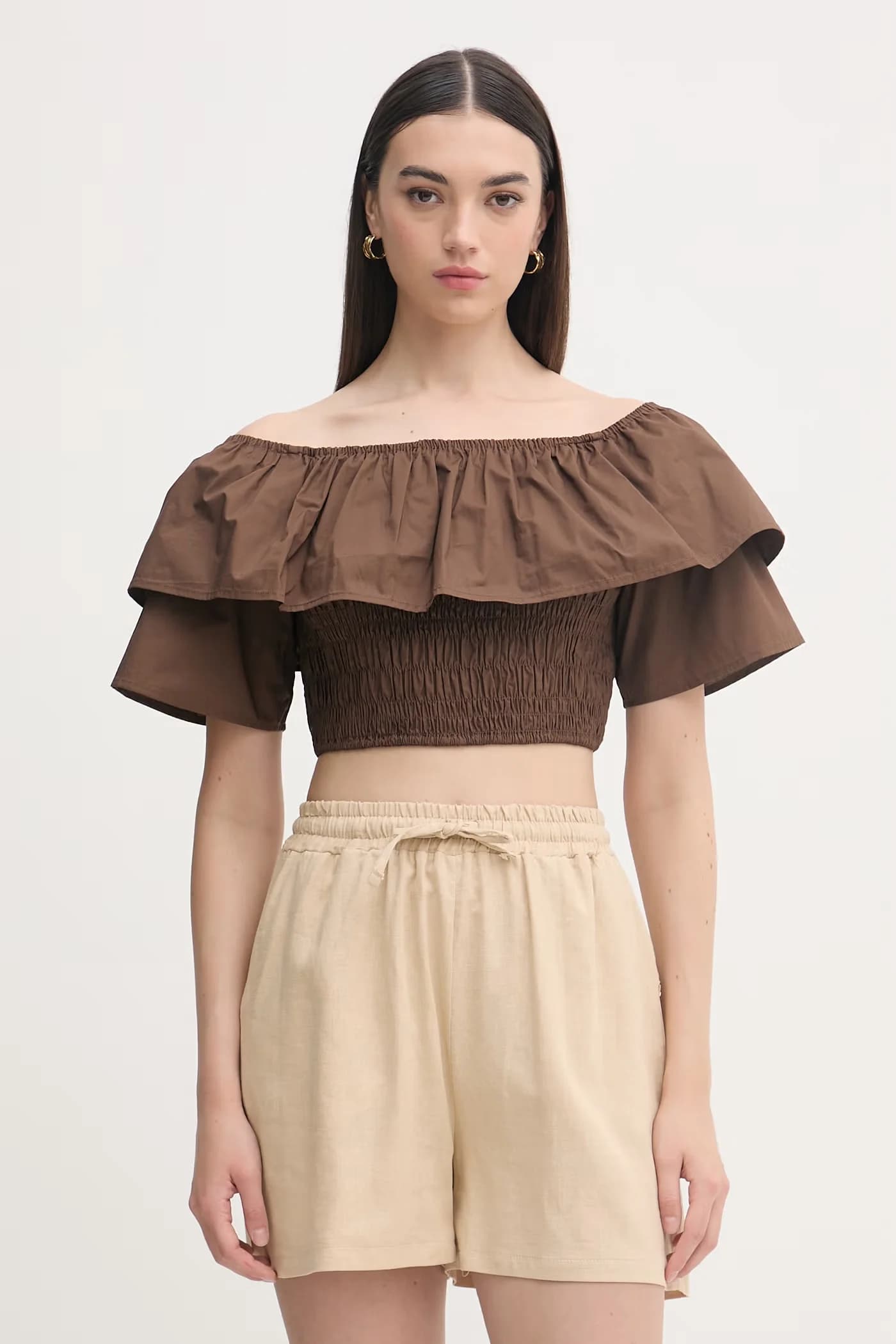 Женская хлопковая блузка с рюшами