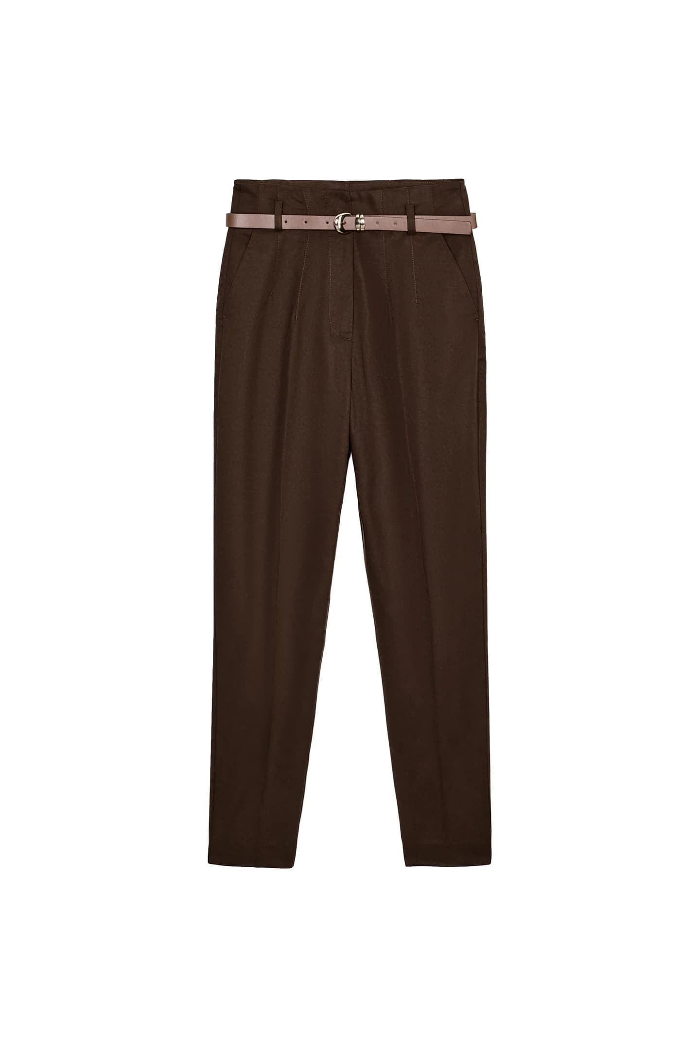 БРЮКИ С ВЫСОКОЙ ПОСАДКОЙ С ПОЯСОМ - фото 3