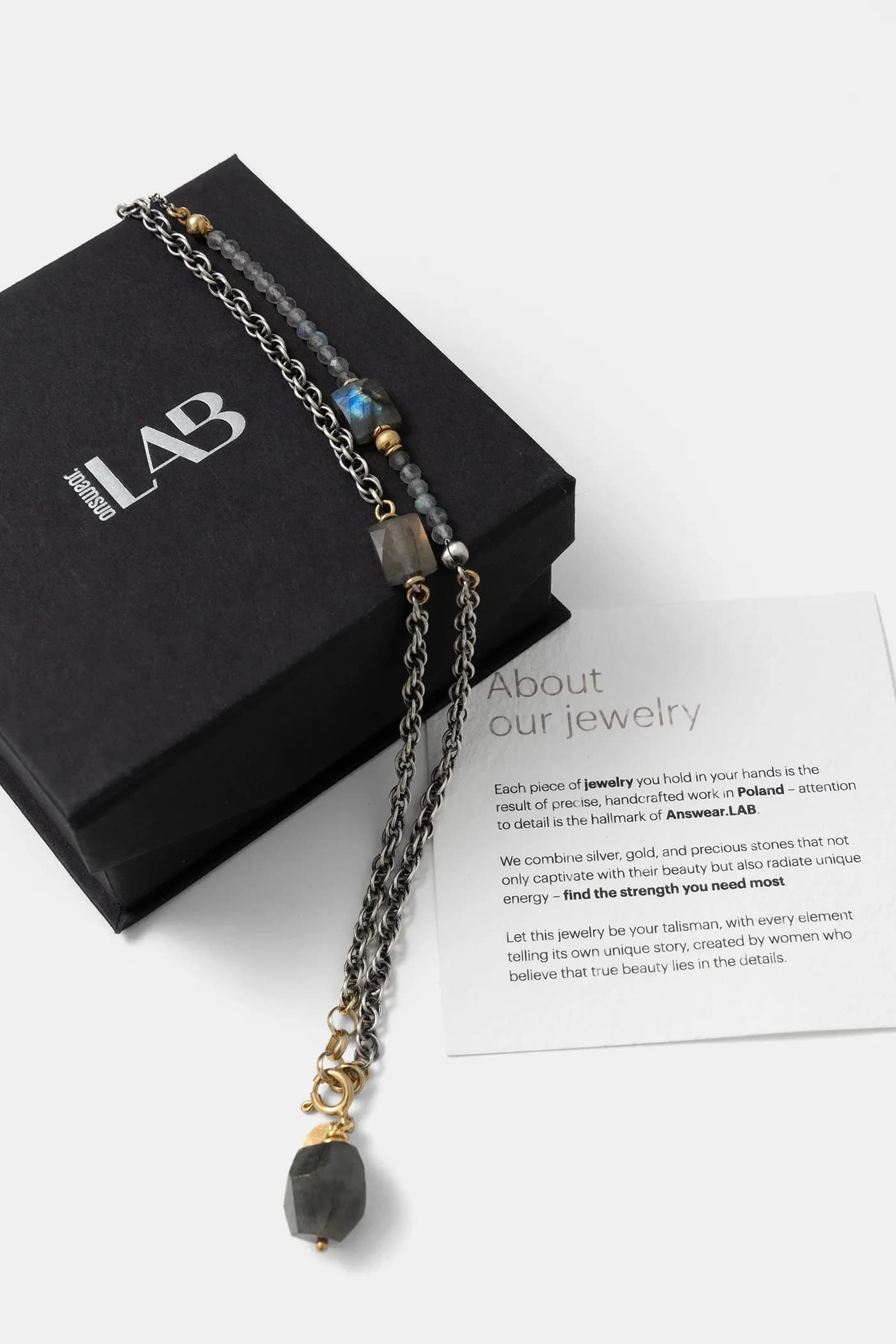 Колье с лабрадоритом, ручная работа из позолоченного серебра. - фото 3