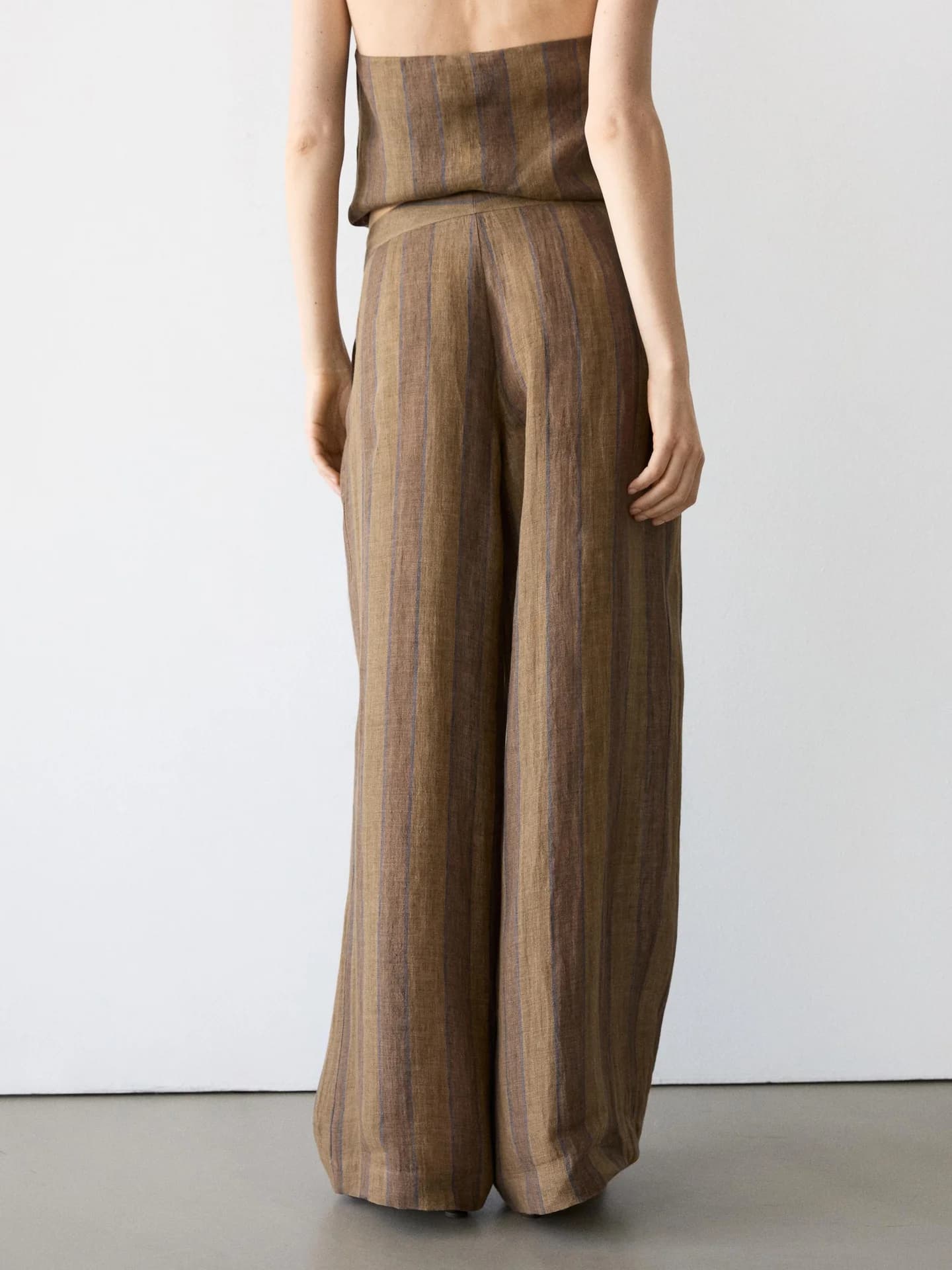 Широкие брюки в полоску с льном - фото 10