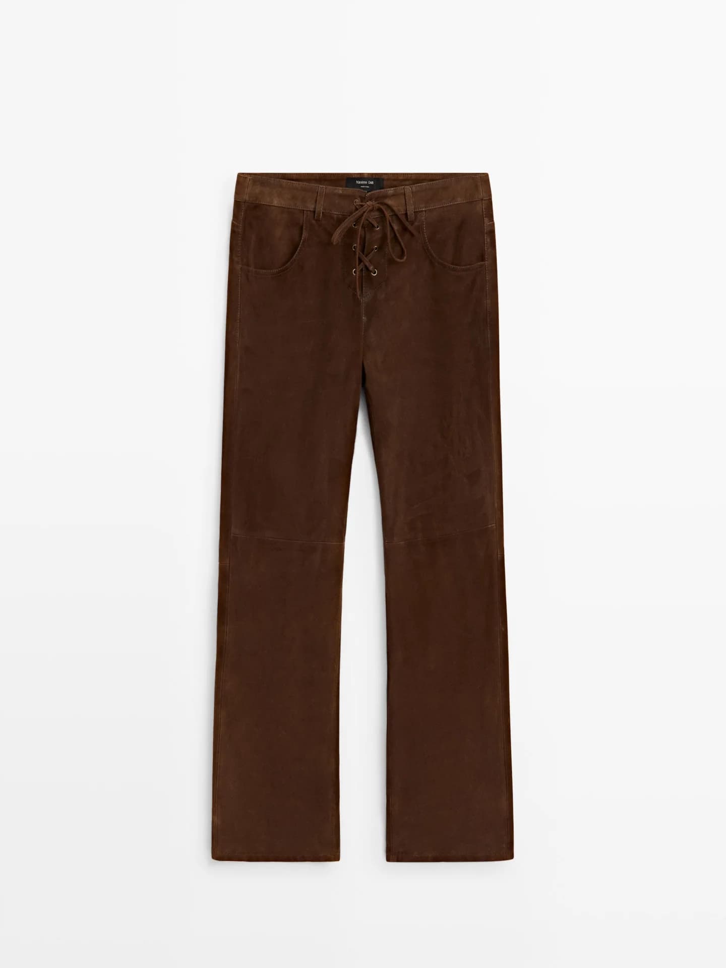 Укороченные замшевые кожаные брюки с кулиской. - фото 3