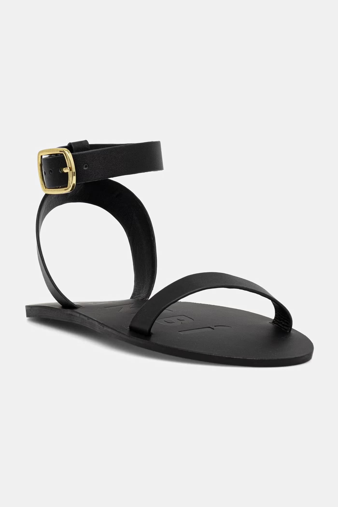 Сандалии женские кожаные Черные на одной ремешке с пряжкой Leat