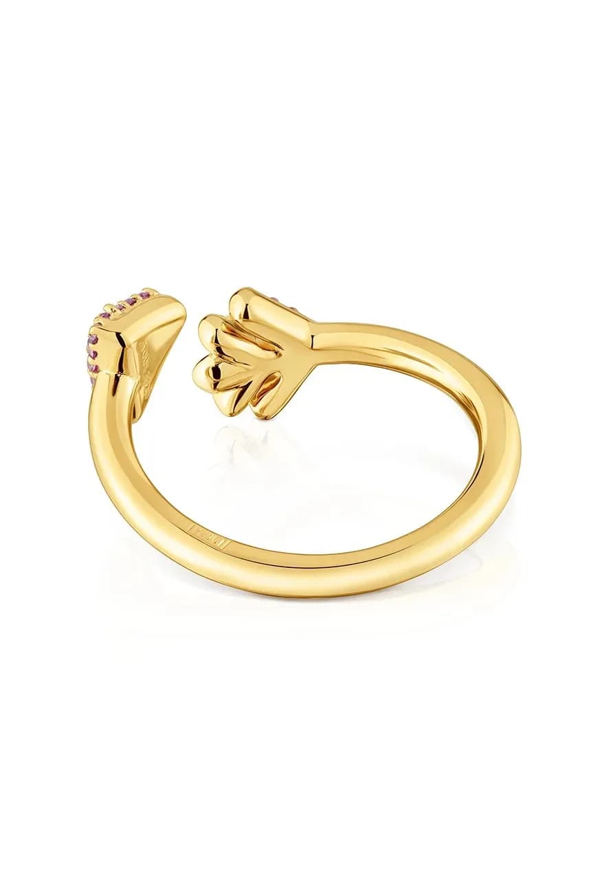 Женское кольцо из позолоченного серебра с родолитом. - фото 3