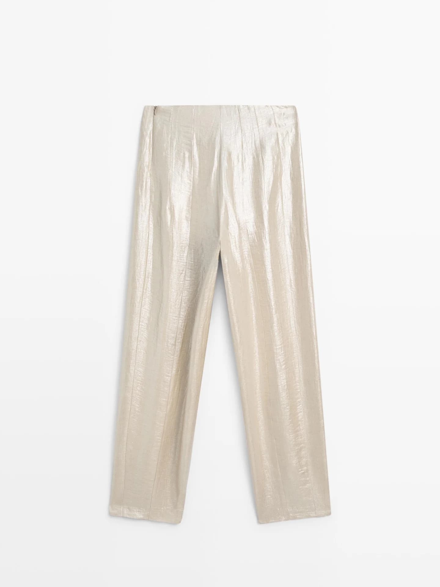 Свободные брюки металлик с льном - фото 6