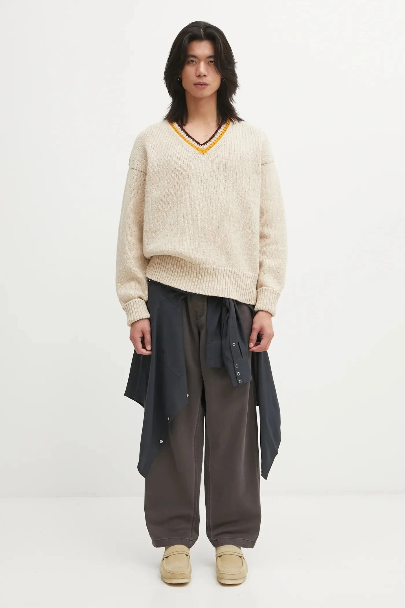 шерстяной свитер COLLEGE с V-образным вырезом - фото 5