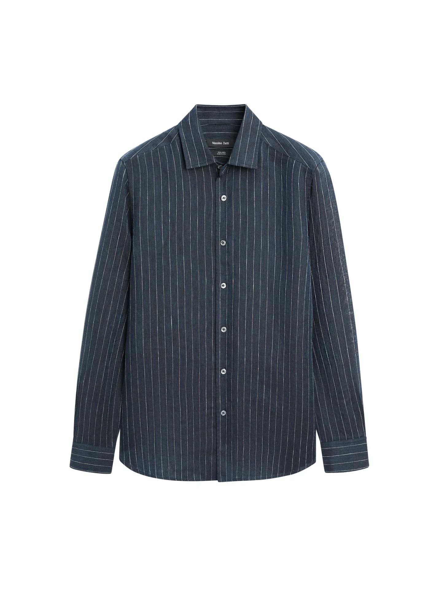 Льняная рубашка стандартного кроя в полоску - фото 2