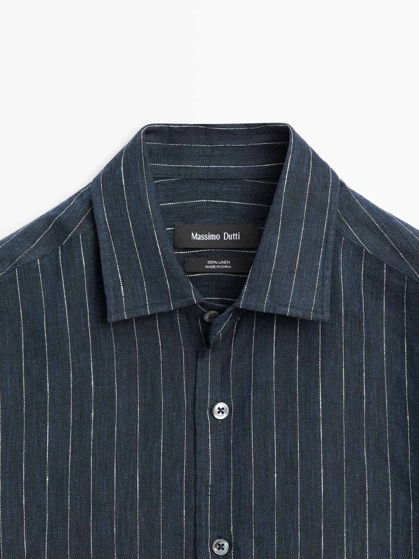 Льняная рубашка стандартного кроя в полоску - фото 3