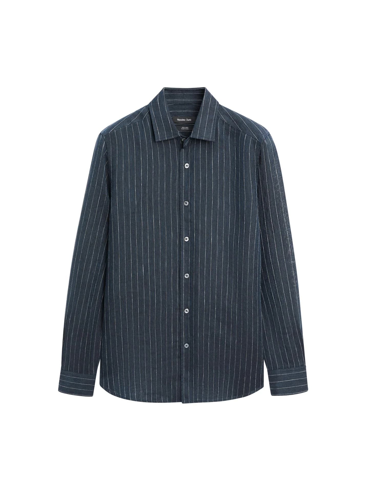 Льняная рубашка стандартного кроя в полоску - фото 4