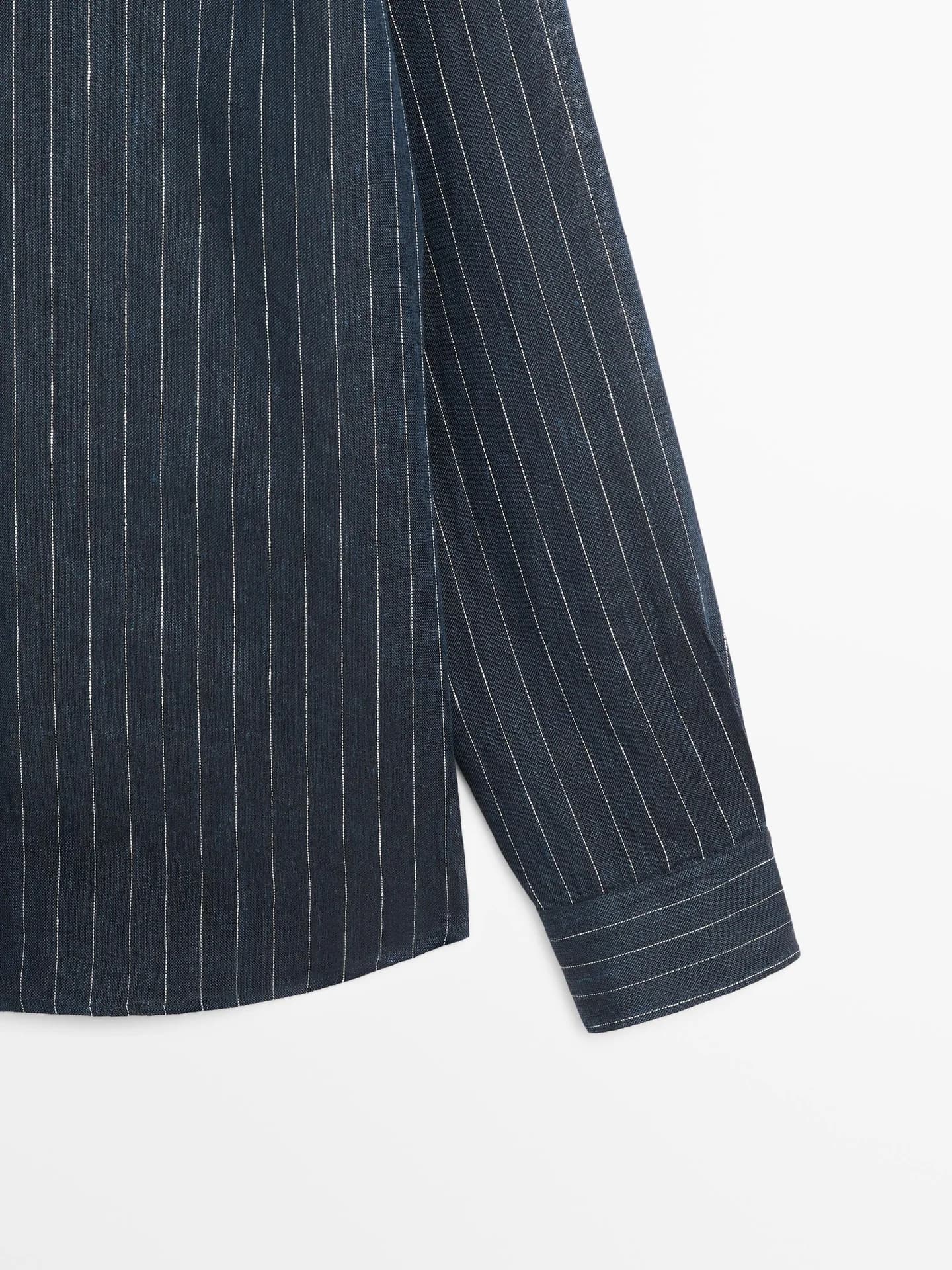 Льняная рубашка стандартного кроя в полоску - фото 5