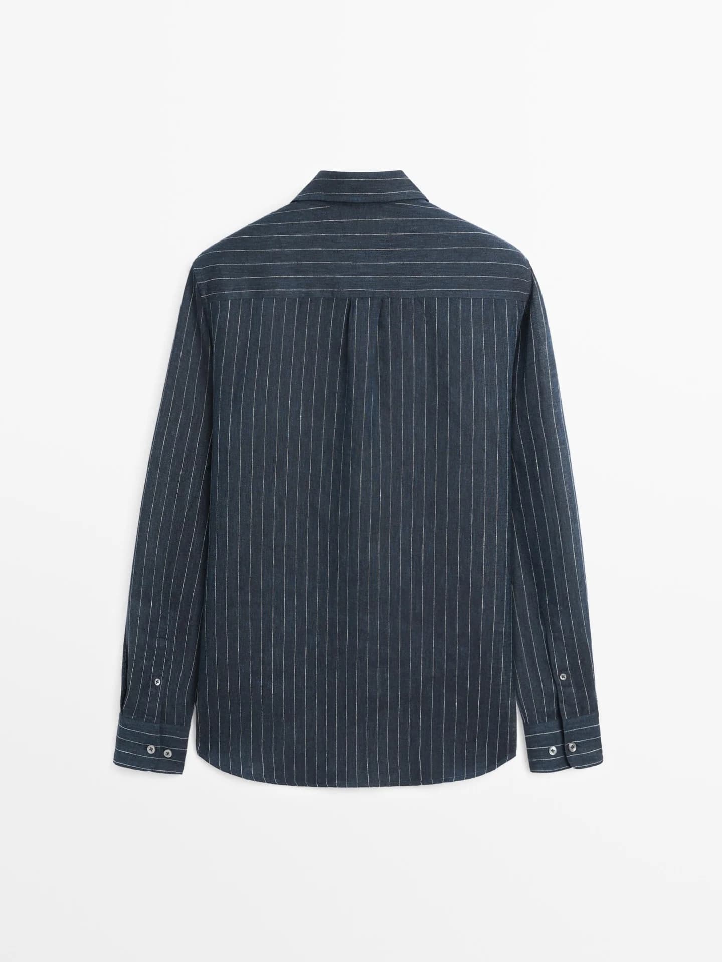 Льняная рубашка стандартного кроя в полоску - фото 7