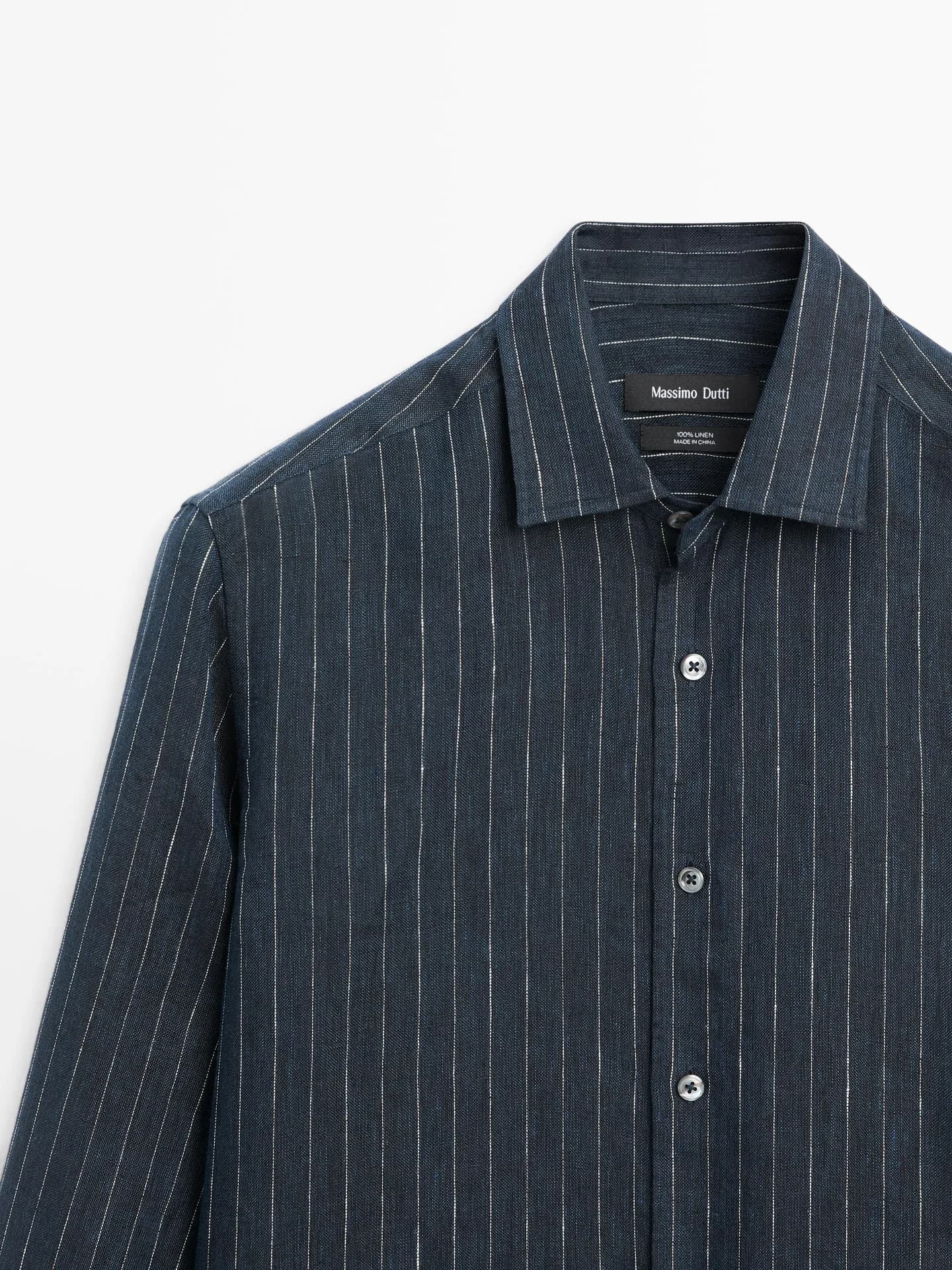 Льняная рубашка стандартного кроя в полоску - фото 8