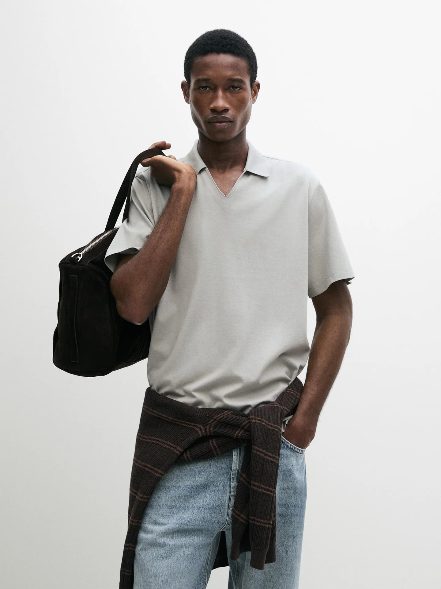 Хлопковая рубашка-поло с V-образным вырезом - фото 10