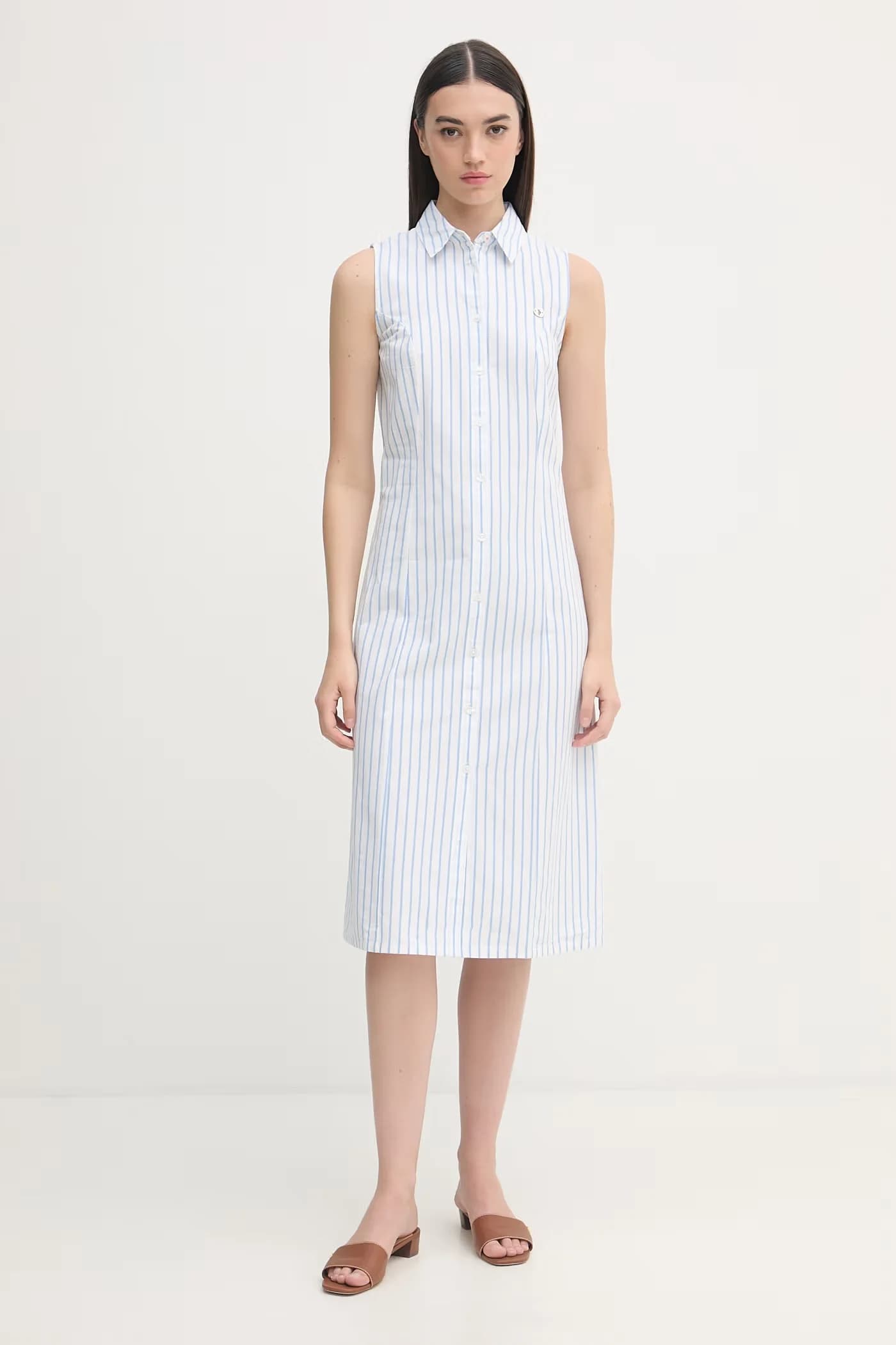 Хлопковое платье миди без рукавов с завязками на спине