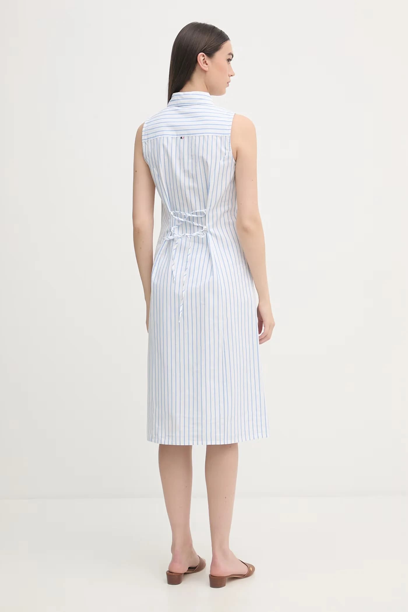 Хлопковое платье миди без рукавов с завязками на спине - фото 3