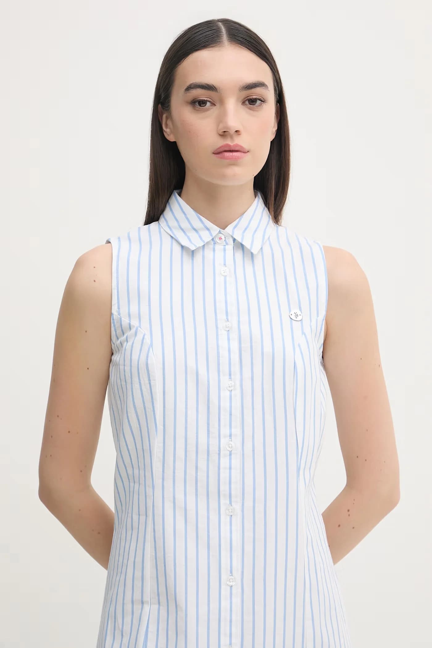 Хлопковое платье миди без рукавов с завязками на спине - фото 4