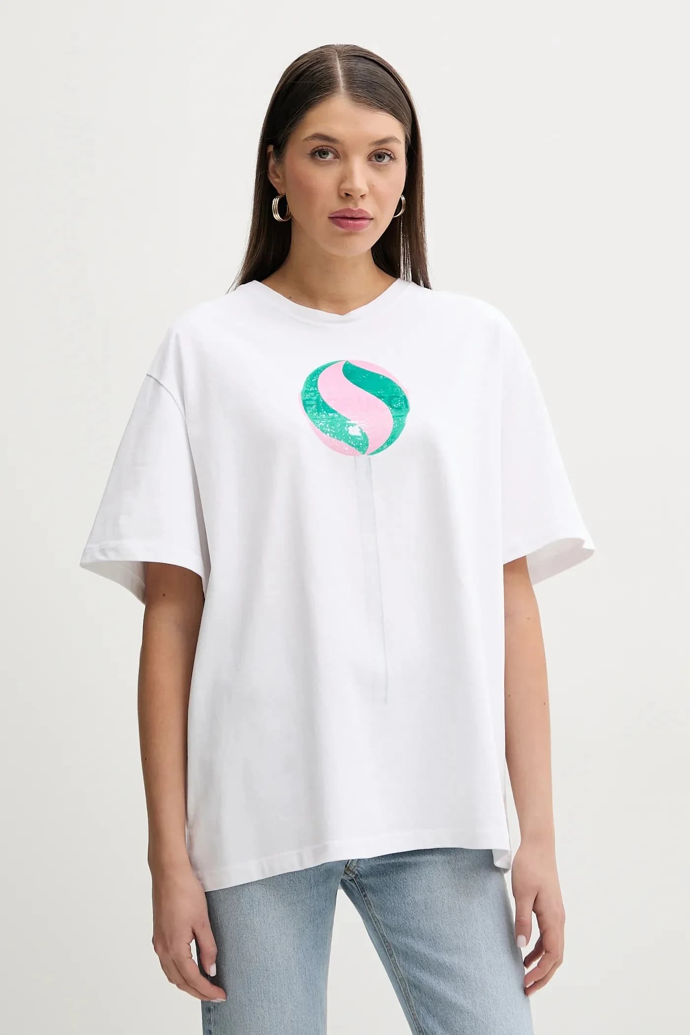 Хлопковая футболка Свободная футболка с большим принтом леденцов