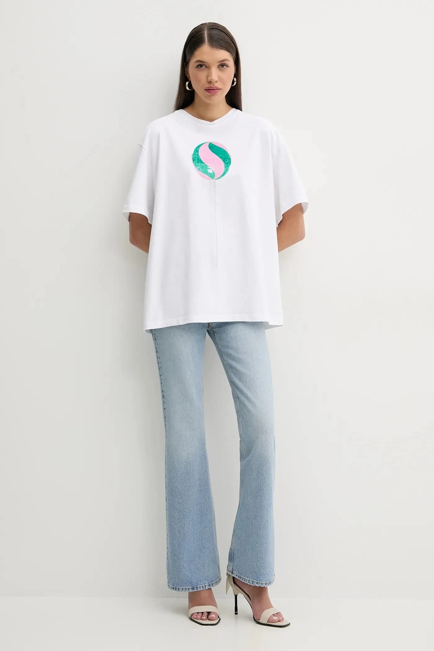 Хлопковая футболка Свободная футболка с большим принтом леденцов - фото 2