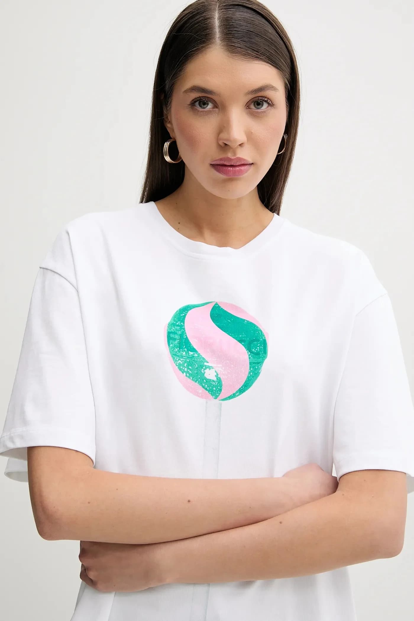 Хлопковая футболка Свободная футболка с большим принтом леденцов - фото 4